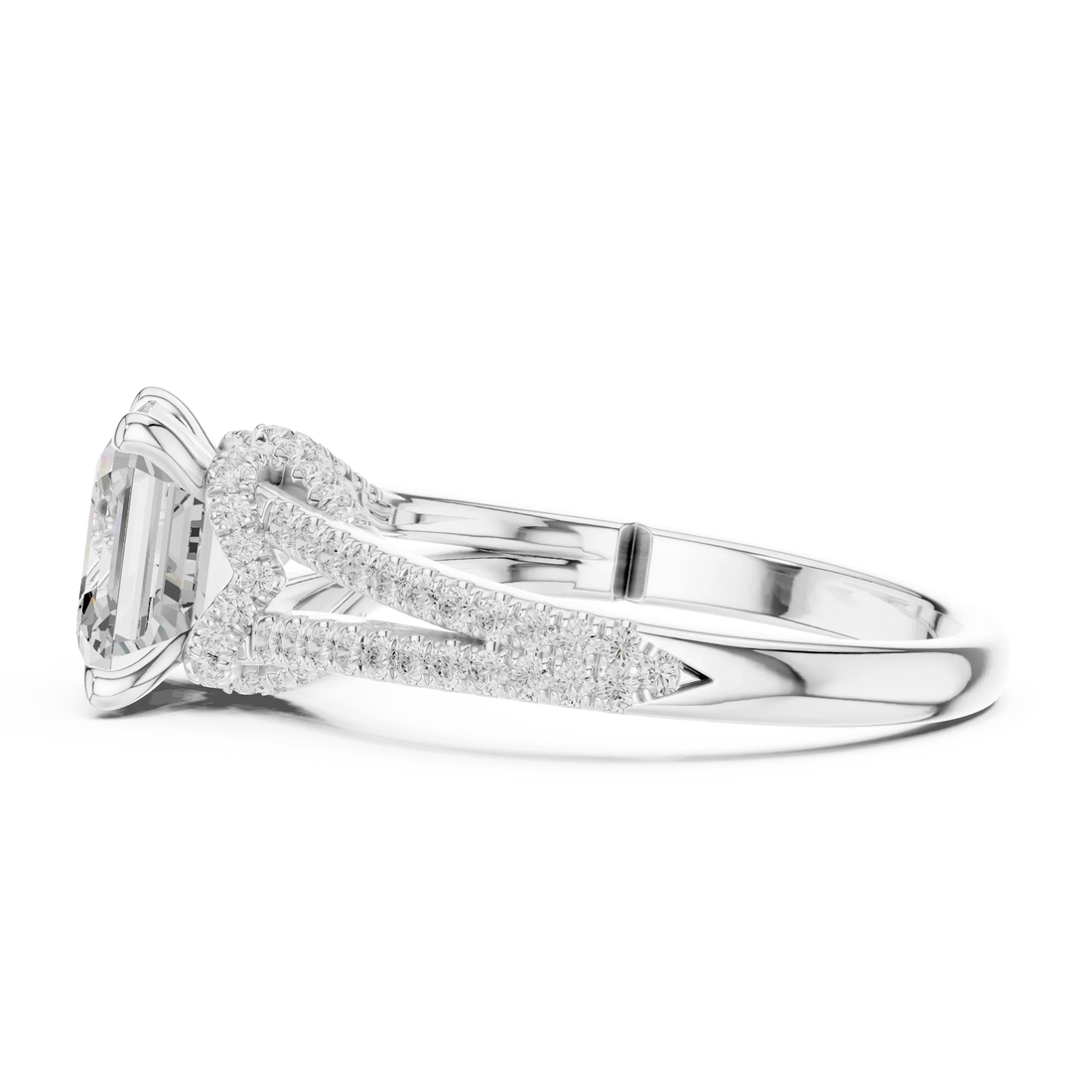 Asscher Cut Diamond Split Shank Engagement Ring with Pave Accents
