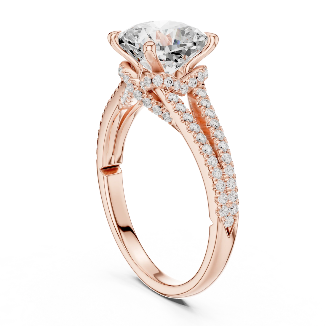Cushion Cut Diamond Split Shank Engagement Ring with Pave Accents