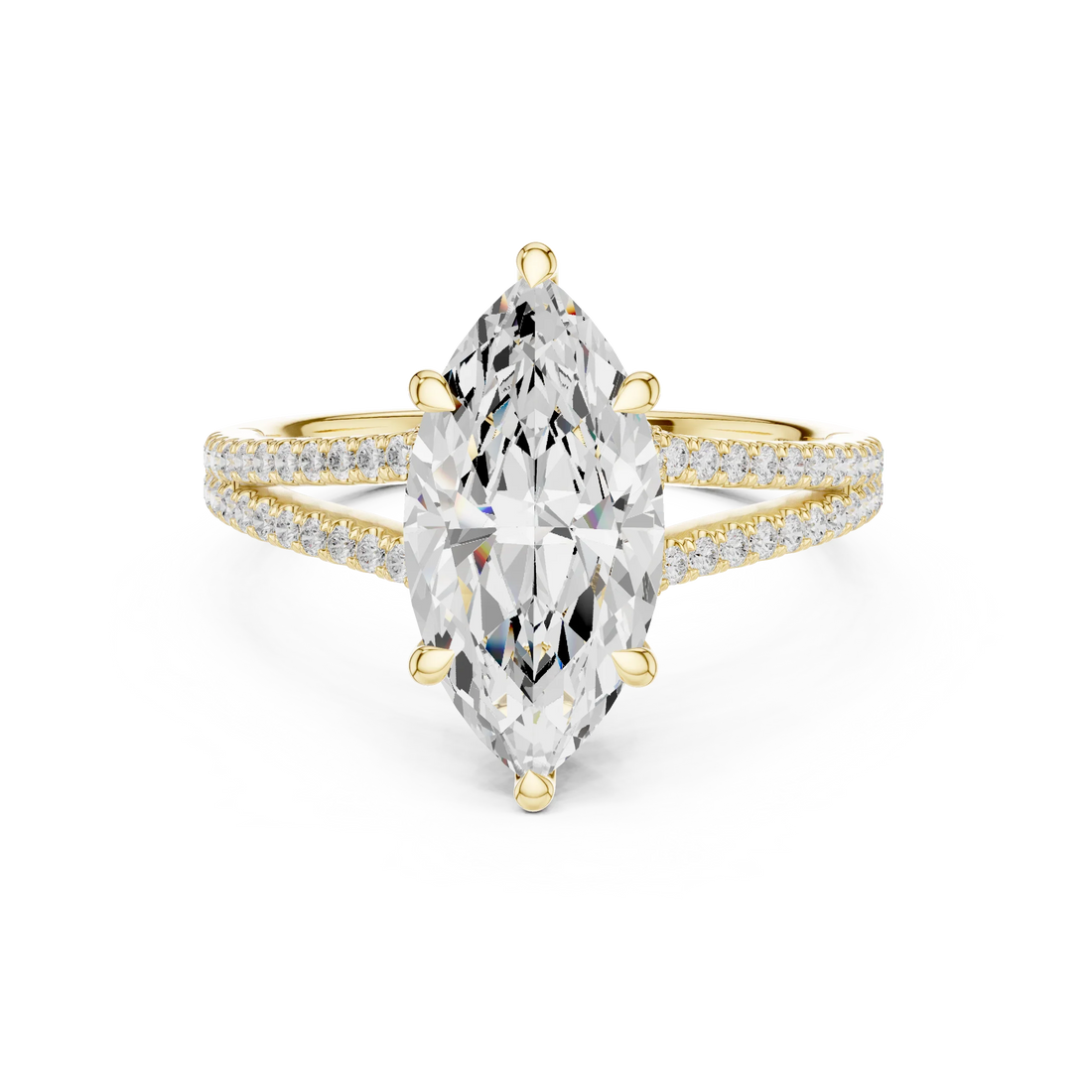 Marquise Cut Diamond Split Shank Engagement Ring with Pave Accents