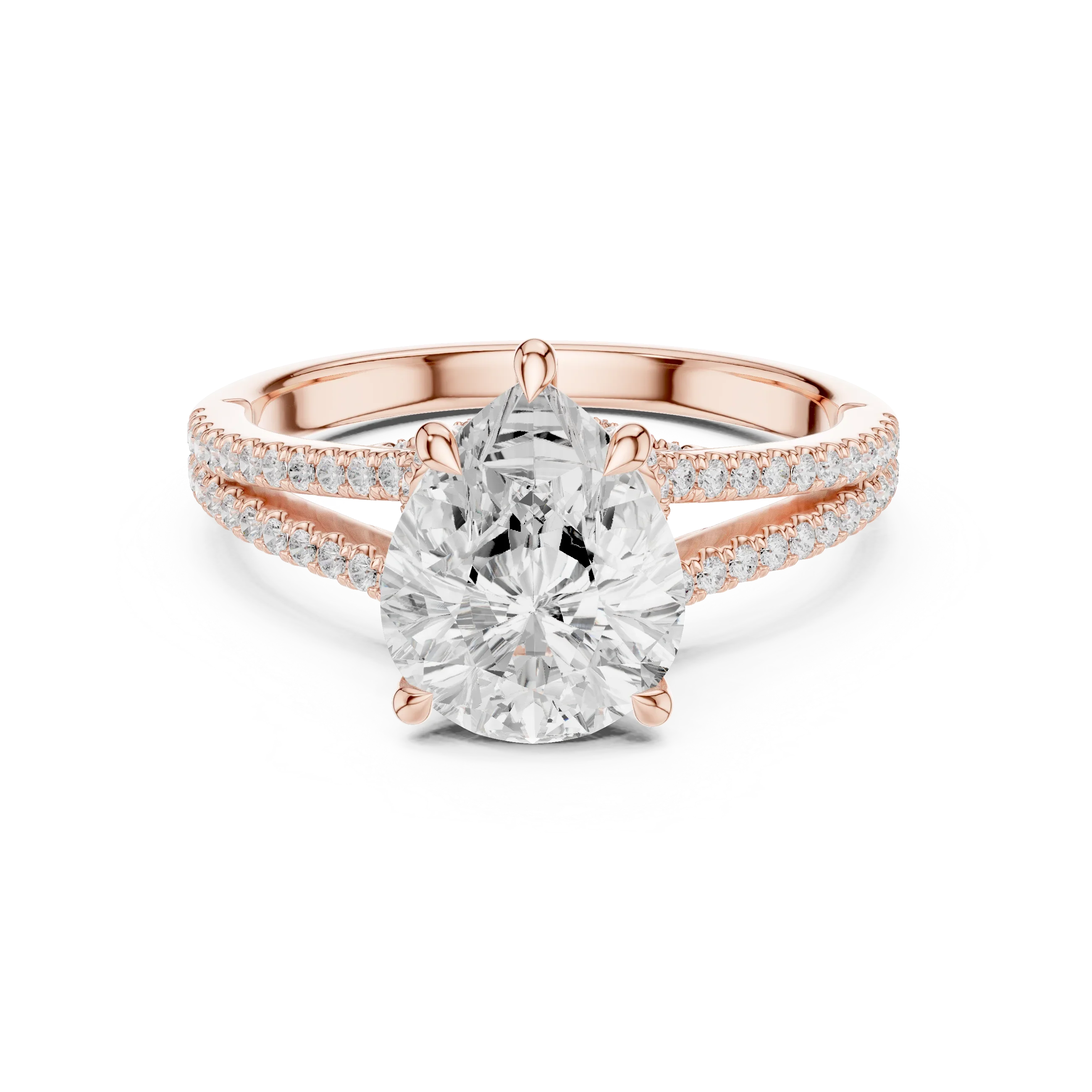 Pear Cut Diamond Split Shank Engagement Ring with Pave Accents