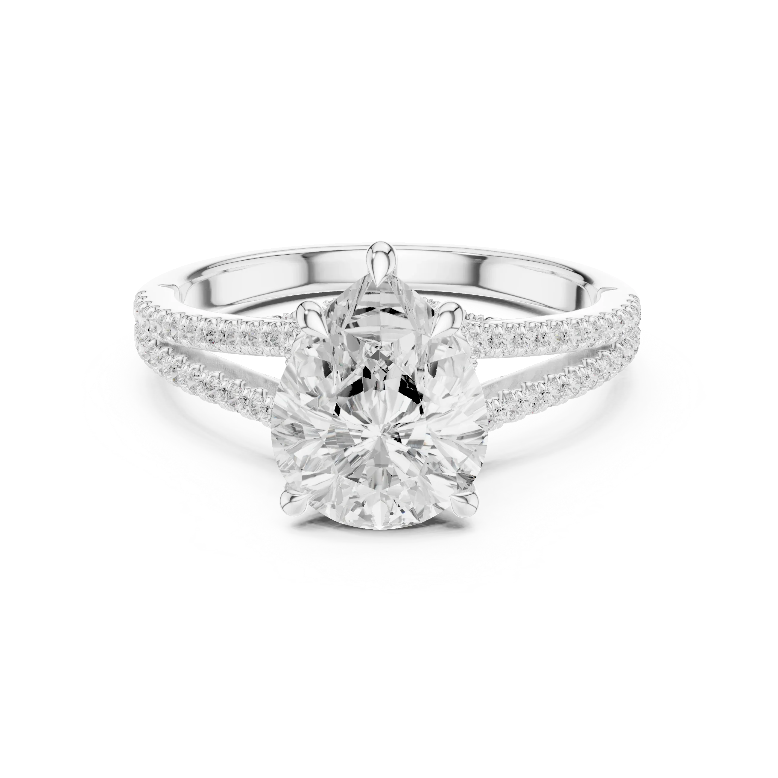 Pear Cut Diamond Split Shank Engagement Ring with Pave Accents