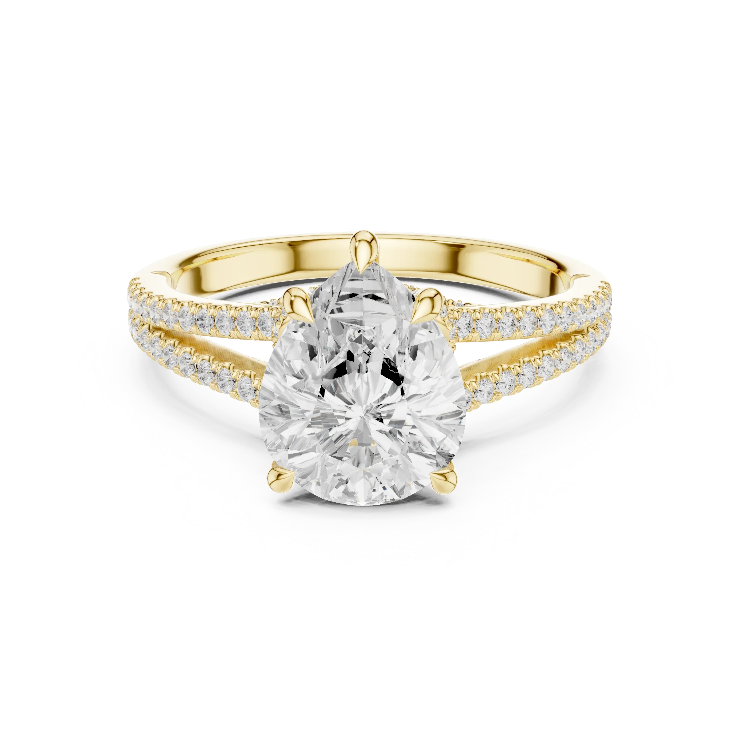 Pear Cut Diamond Split Shank Engagement Ring with Pave Accents