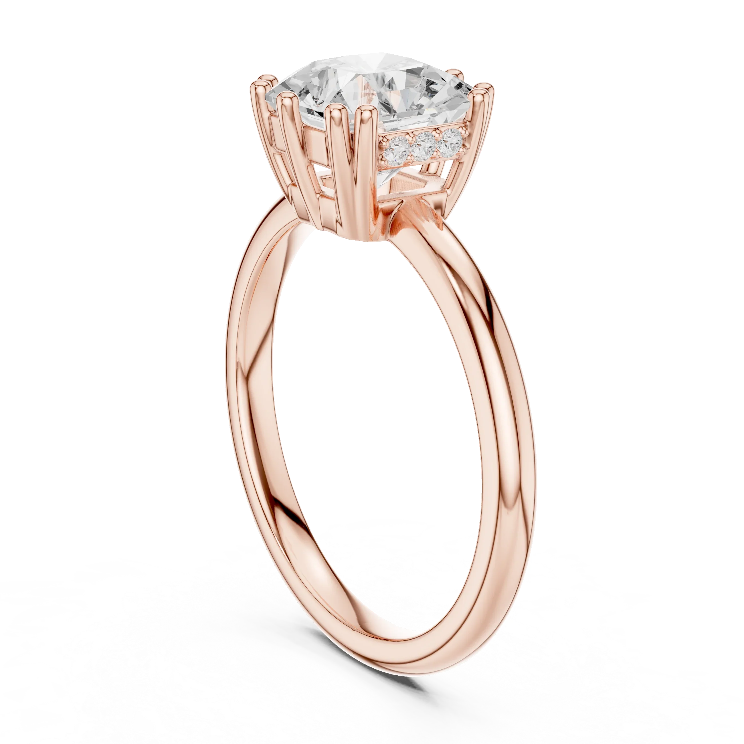 Asscher Cut Diamond Solitaire Engagement Ring with Hidden Accent Diamonds