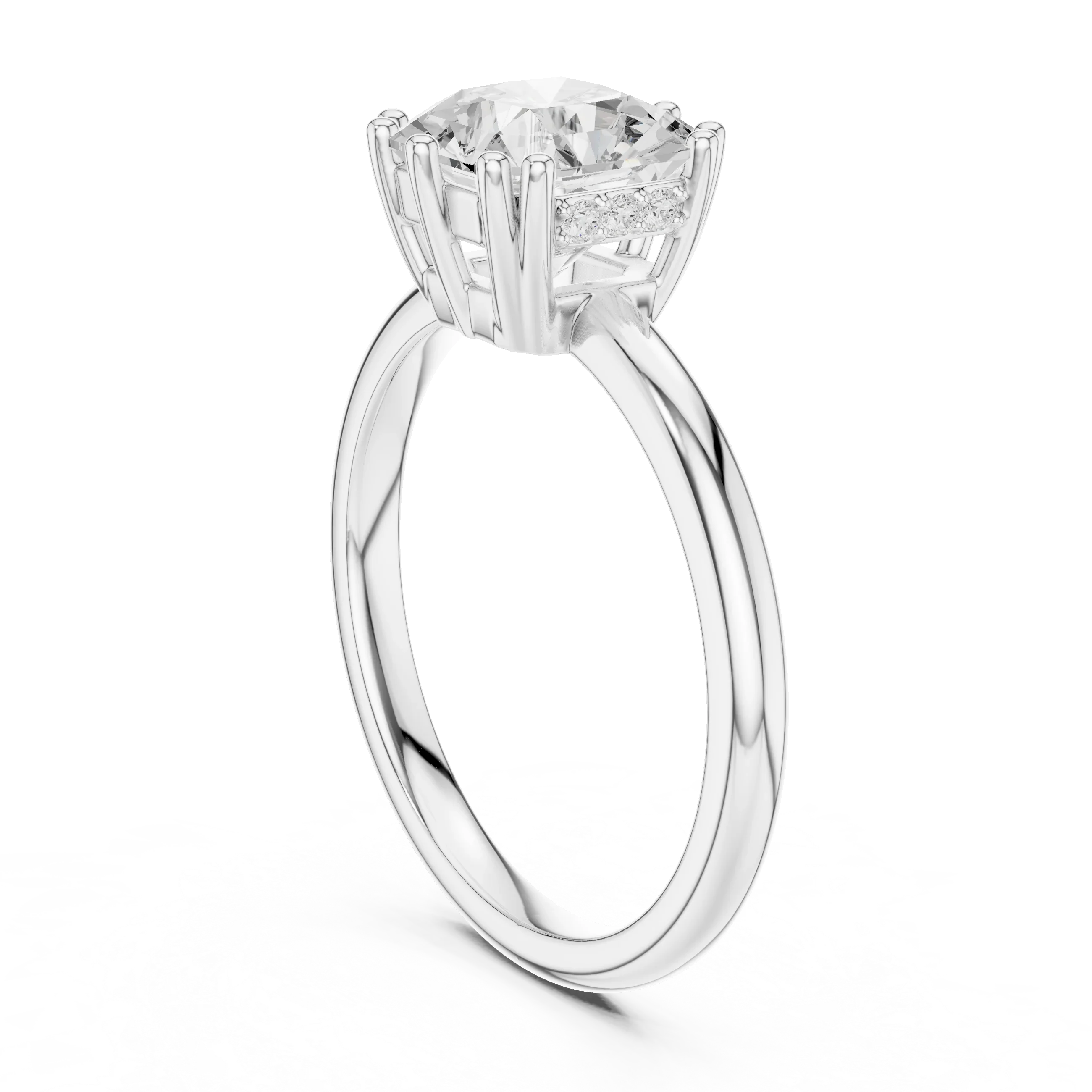 Asscher Cut Diamond Solitaire Engagement Ring with Hidden Accent Diamonds