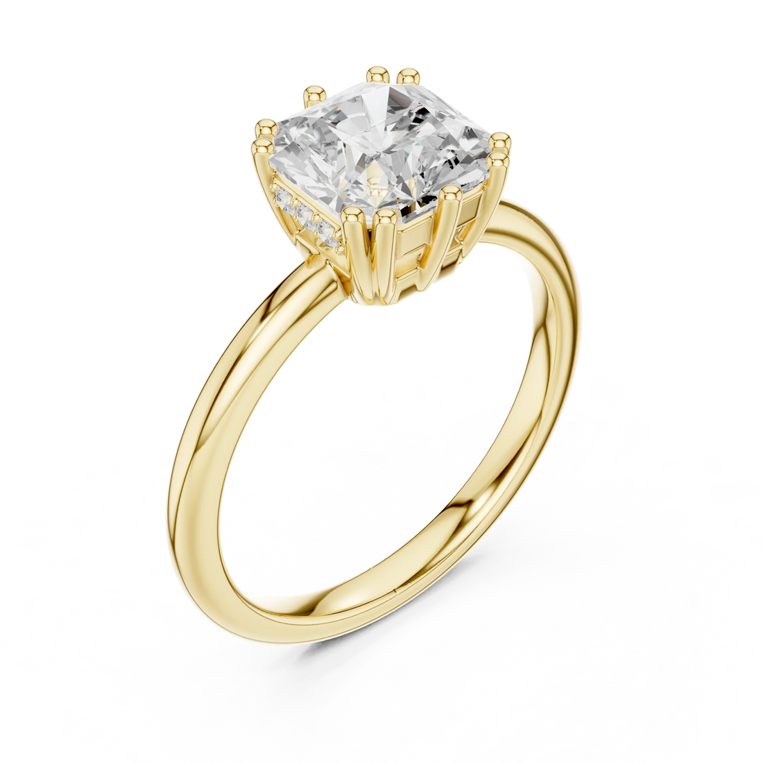 Asscher Cut Diamond Solitaire Engagement Ring with Hidden Accent Diamonds