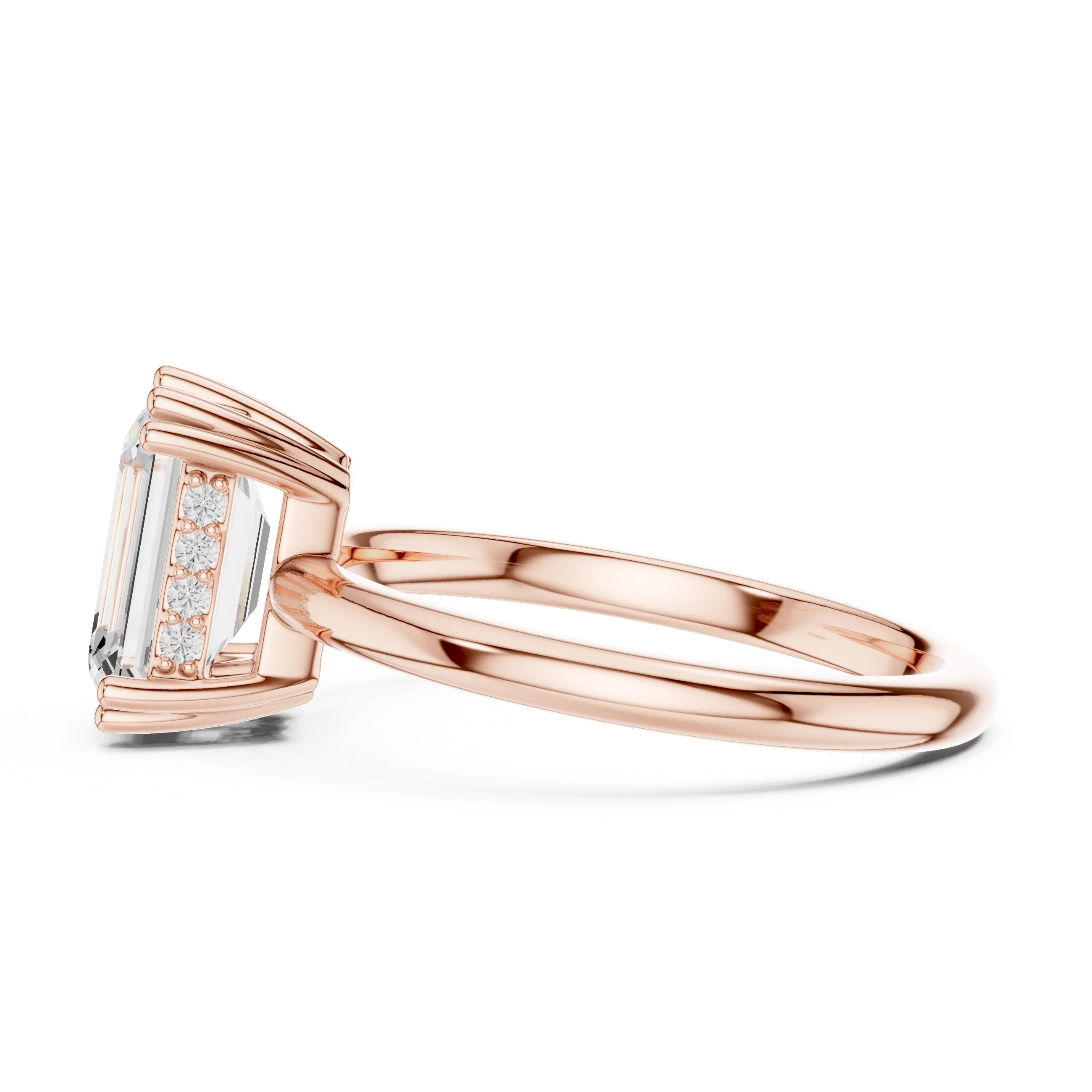 Emerald Cut Diamond Solitaire Engagement Ring with Hidden Accent Diamonds