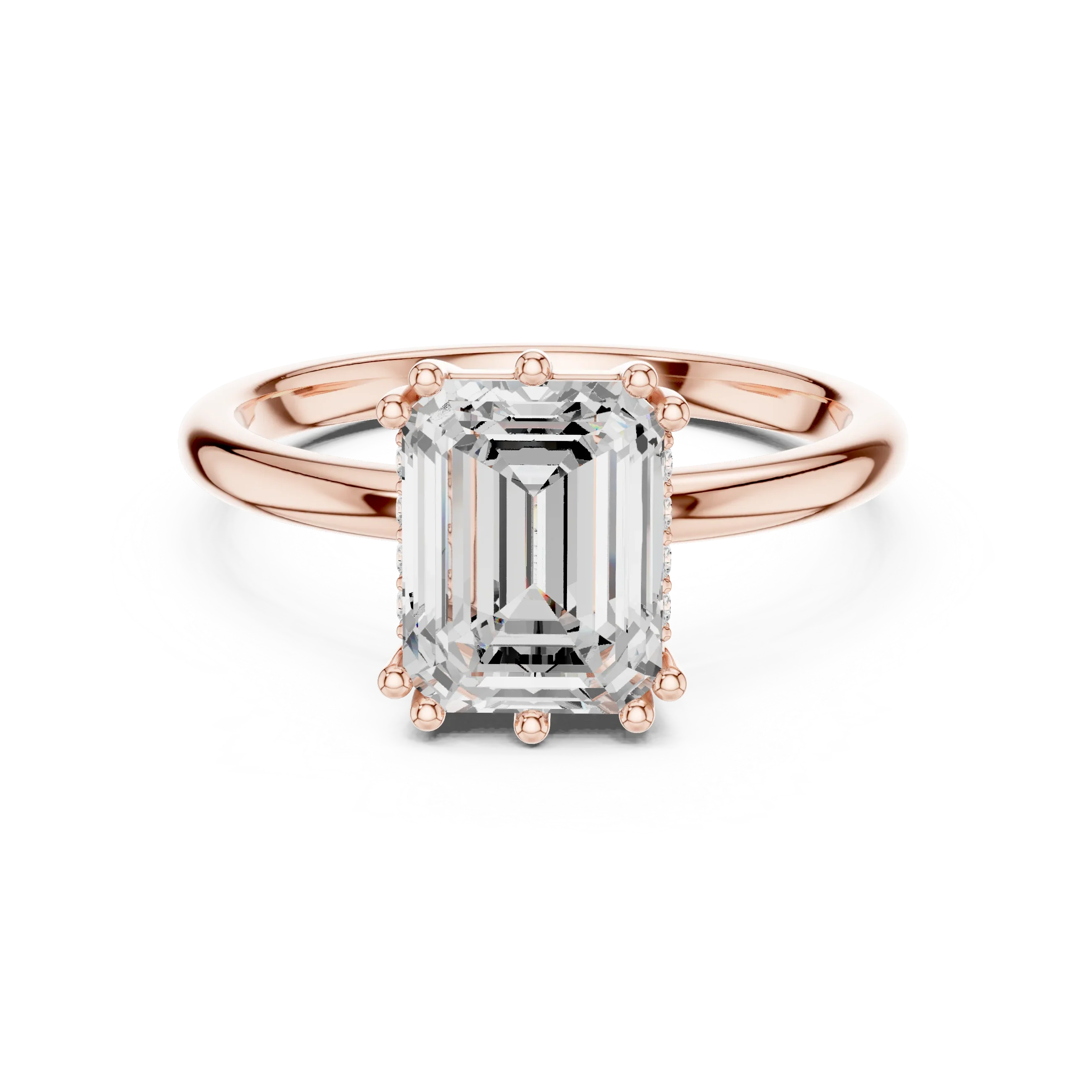 Emerald Cut Diamond Solitaire Engagement Ring with Hidden Accent Diamonds