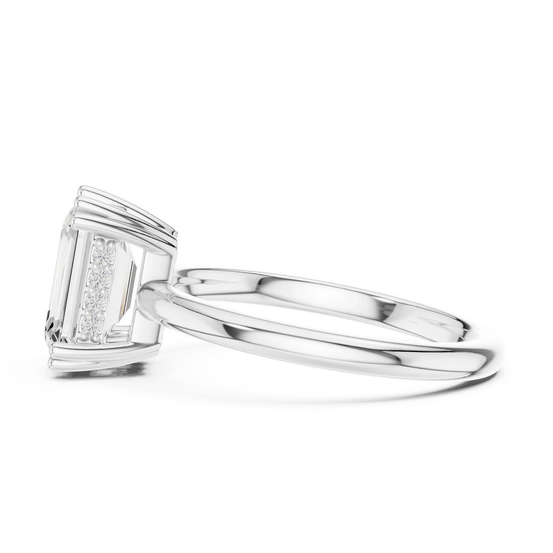 Emerald Cut Diamond Solitaire Engagement Ring with Hidden Accent Diamonds