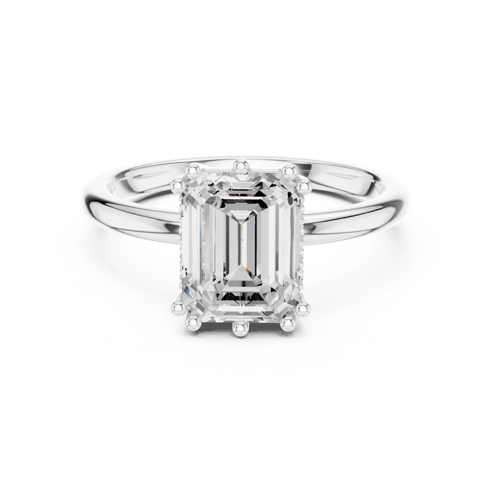 Emerald Cut Diamond Solitaire Engagement Ring with Hidden Accent Diamonds