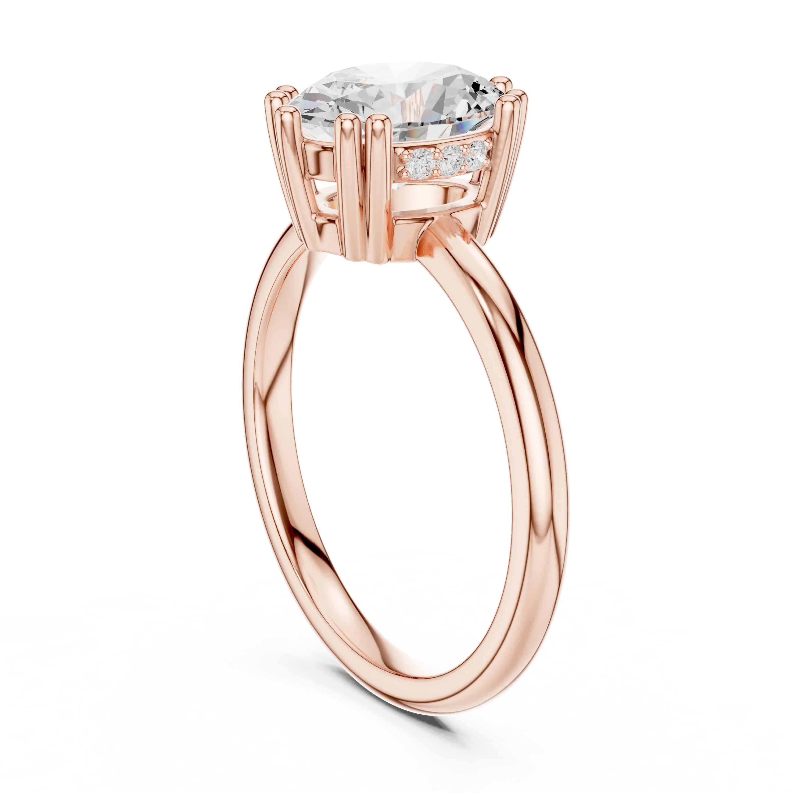 Oval Cut Diamond Solitaire Engagement Ring with Hidden Accent Diamonds