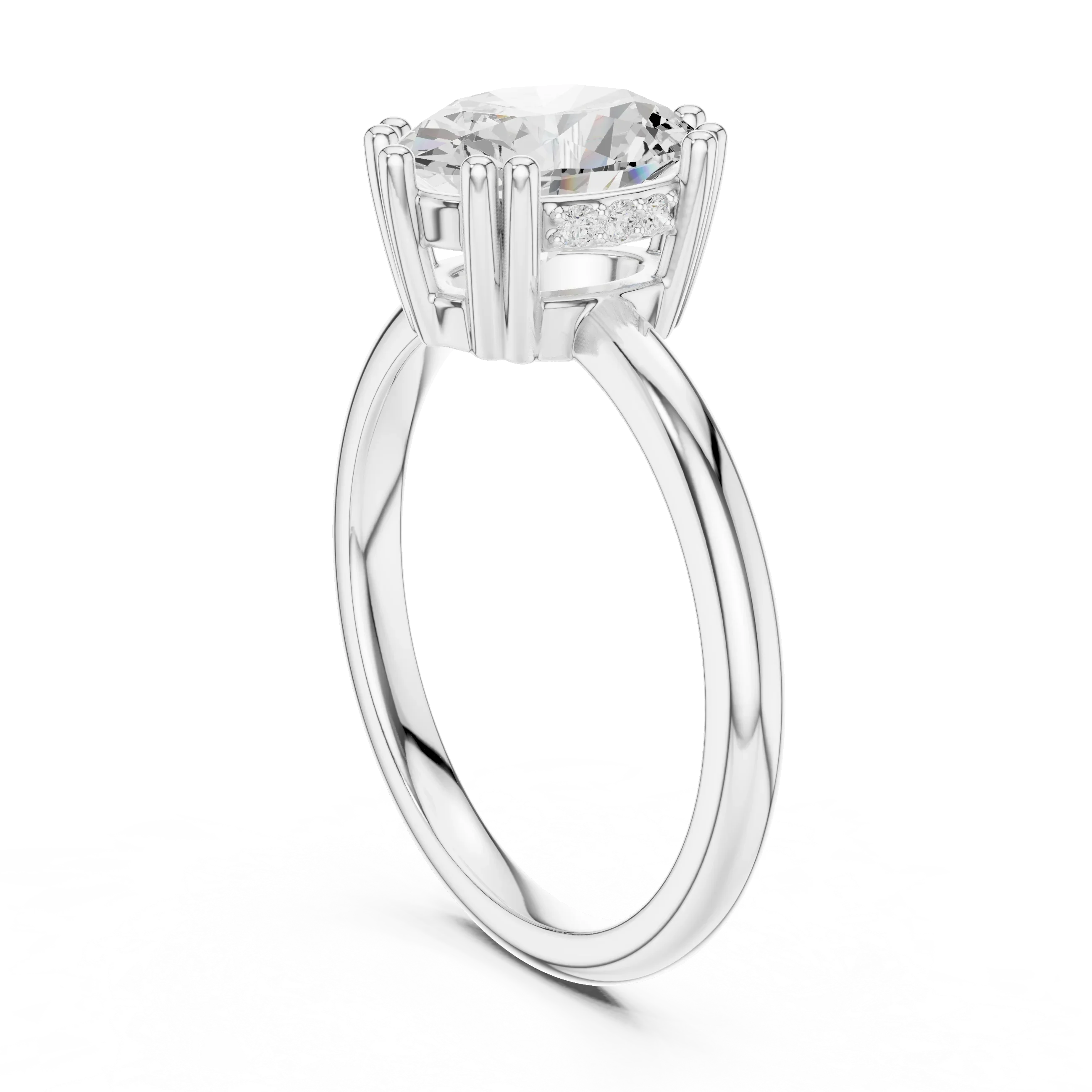 Oval Cut Diamond Solitaire Engagement Ring with Hidden Accent Diamonds