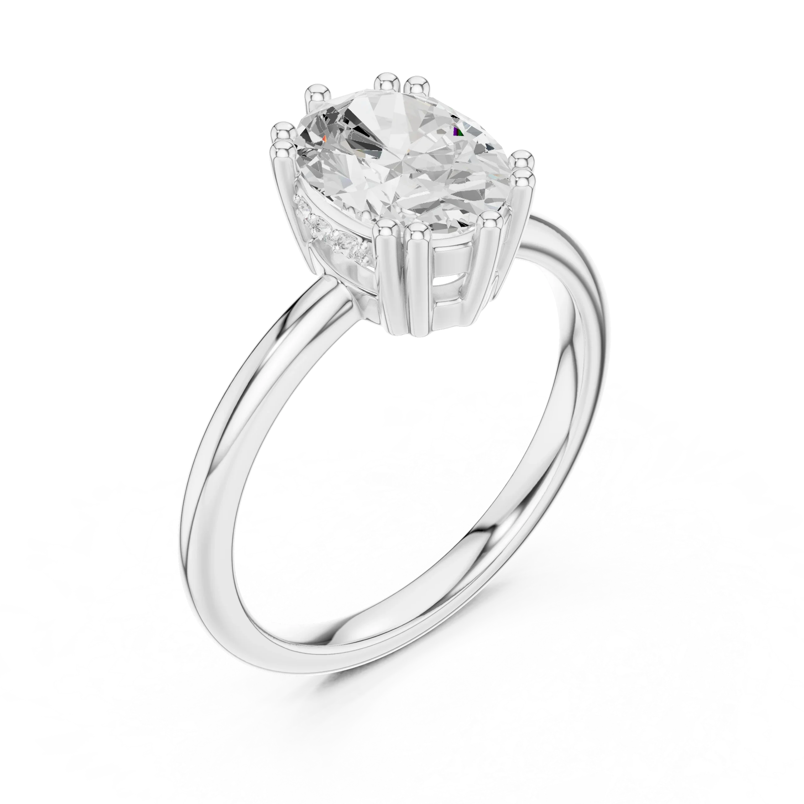 Oval Cut Diamond Solitaire Engagement Ring with Hidden Accent Diamonds