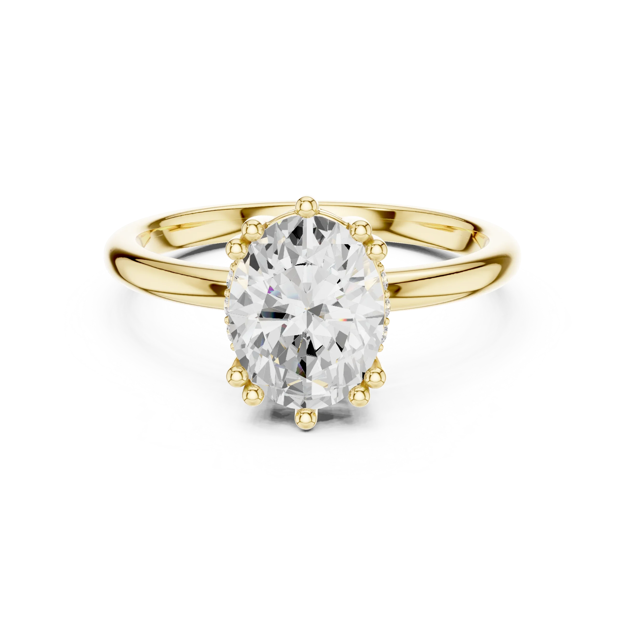 Oval Cut Diamond Solitaire Engagement Ring with Hidden Accent Diamonds