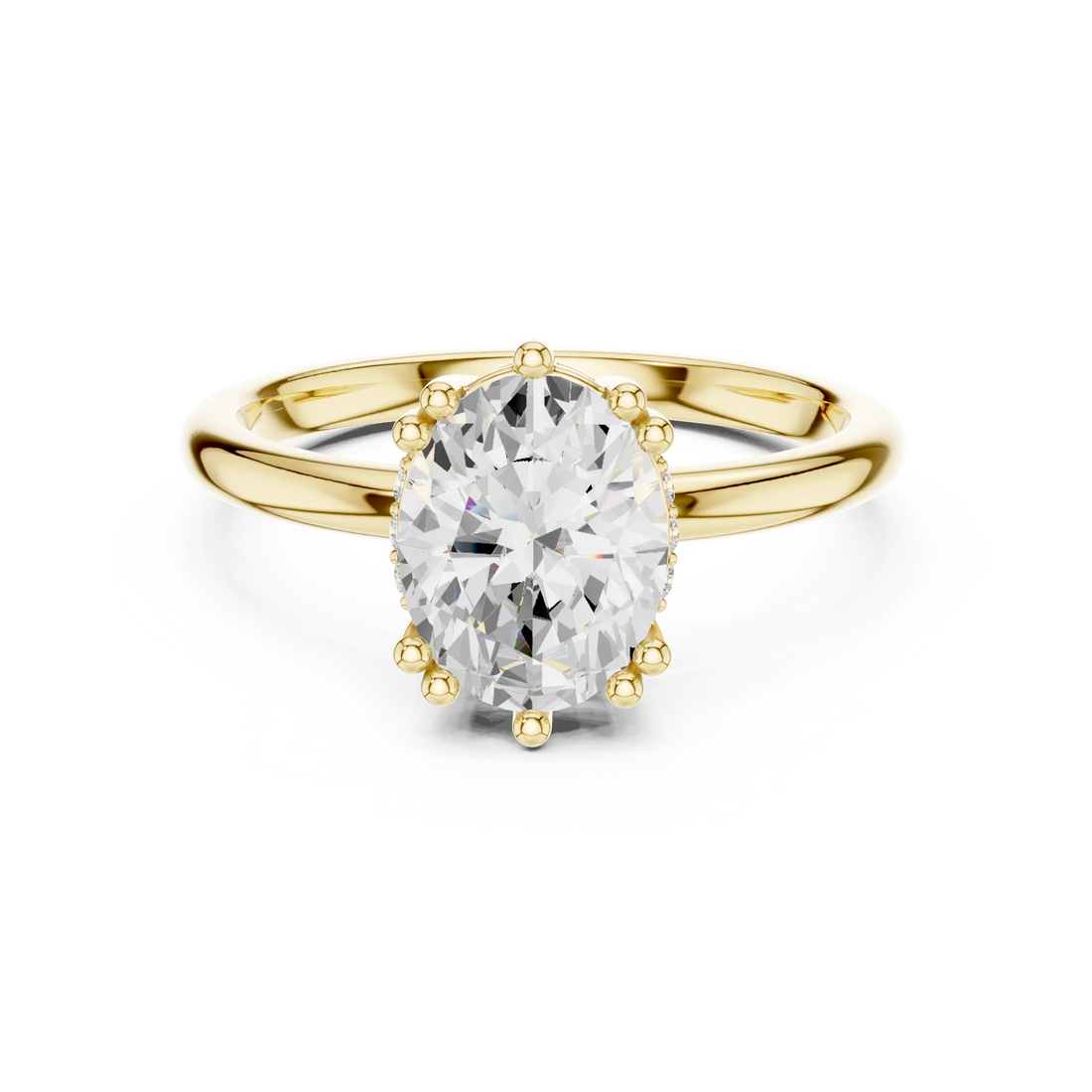 Oval Cut Diamond Solitaire Engagement Ring with Hidden Accent Diamonds