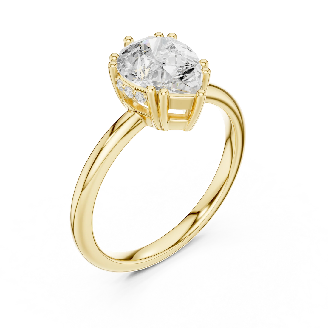 Pear Cut Diamond Solitaire Engagement Ring with Hidden Accent Diamonds