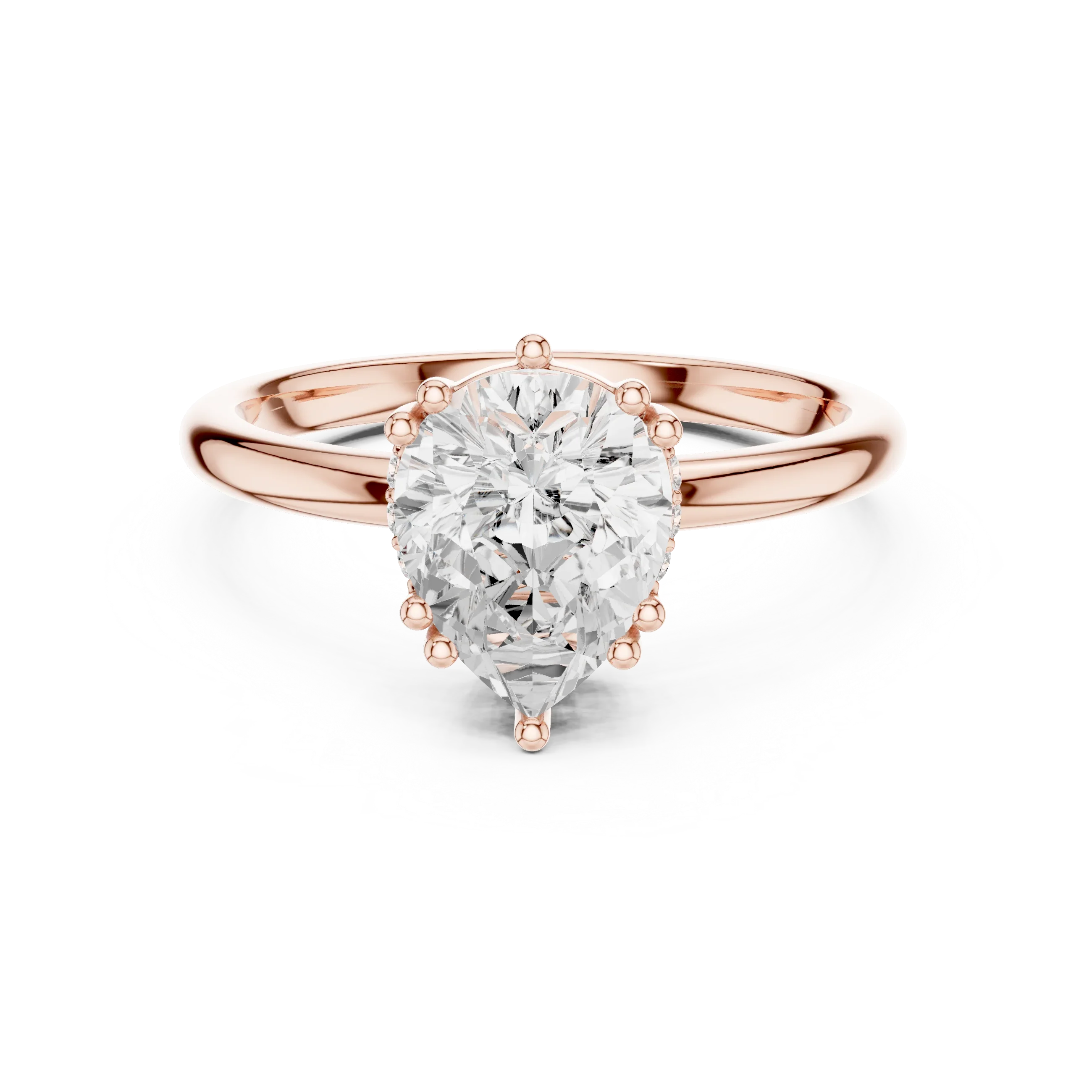 Pear Cut Diamond Solitaire Engagement Ring with Hidden Accent Diamonds