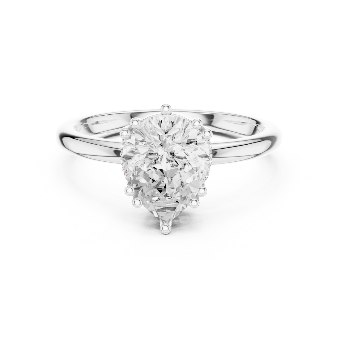Pear Cut Diamond Solitaire Engagement Ring with Hidden Accent Diamonds