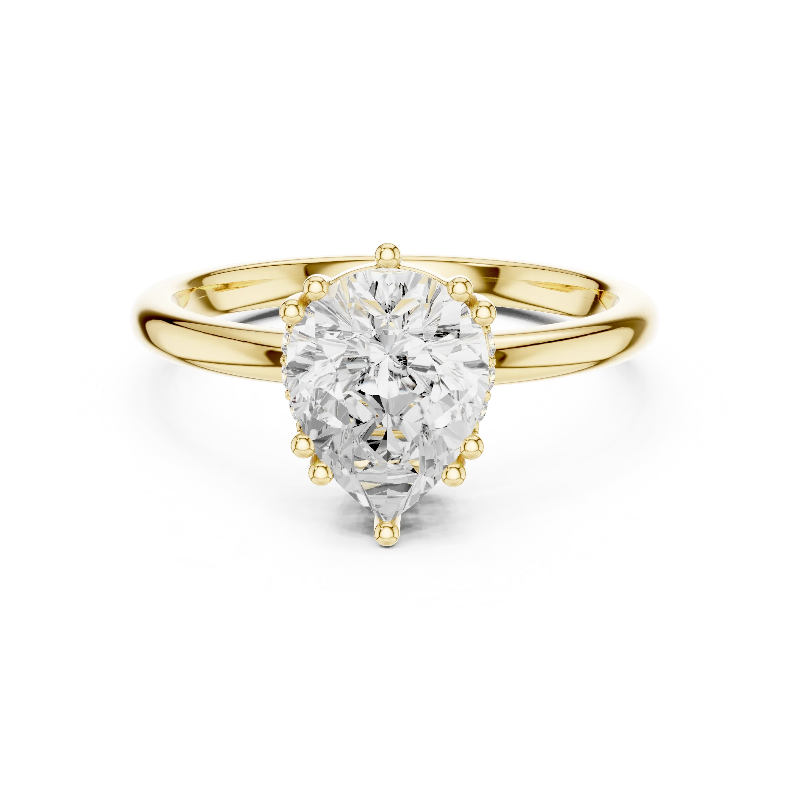 Pear Cut Diamond Solitaire Engagement Ring with Hidden Accent Diamonds