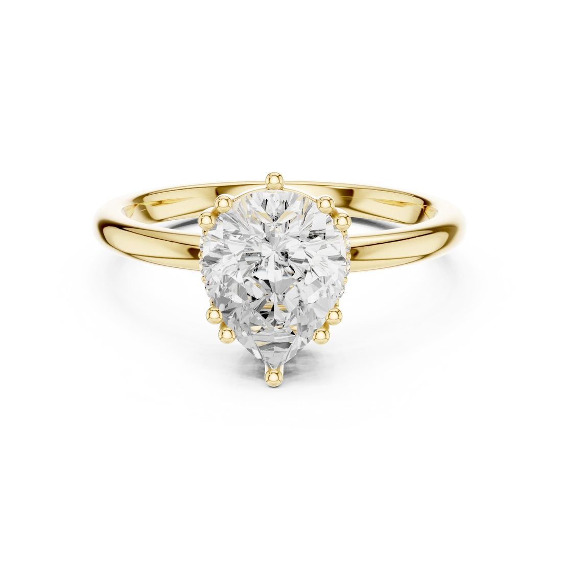 Pear Cut Diamond Solitaire Engagement Ring with Hidden Accent Diamonds