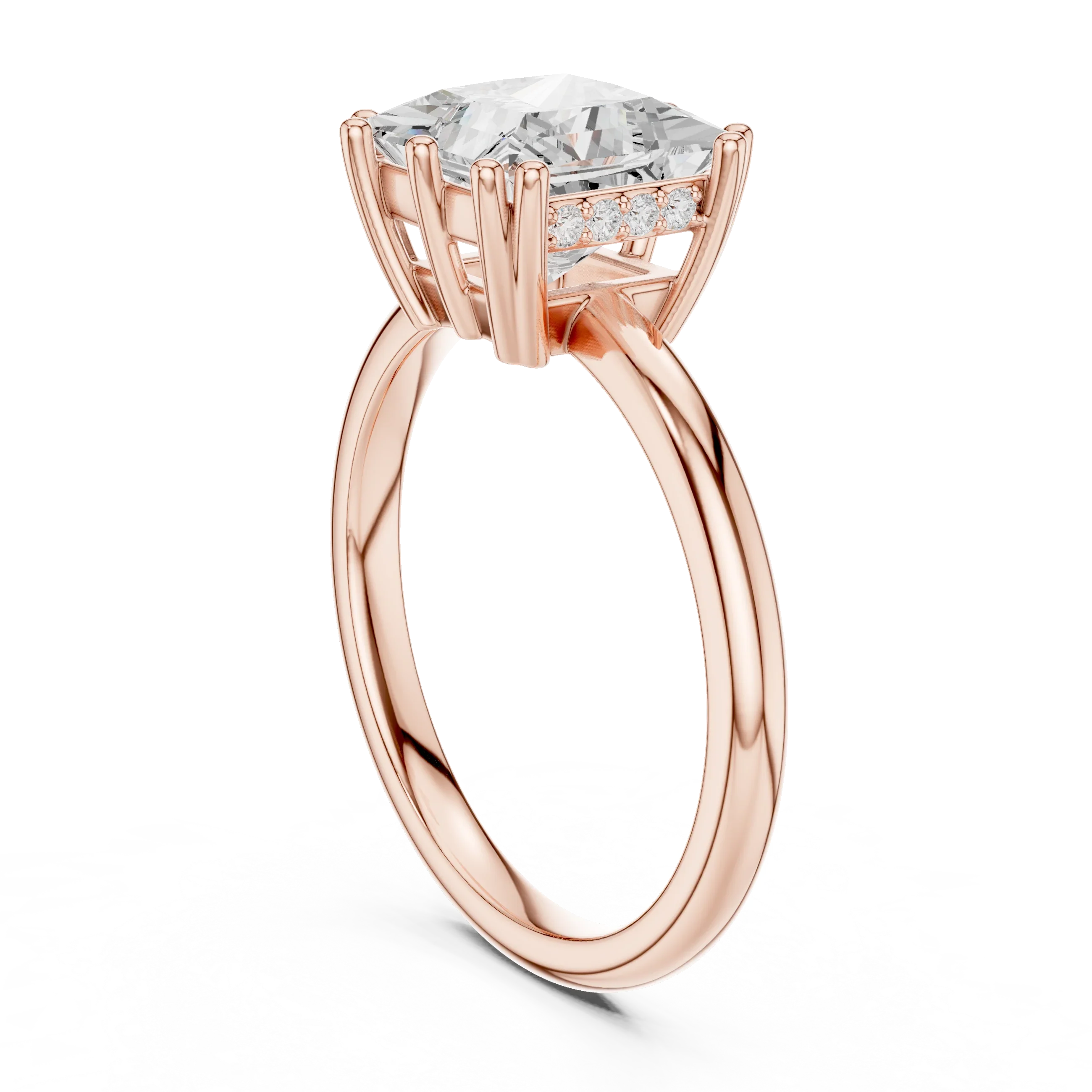 Princess Cut Diamond Solitaire Engagement Ring with Hidden Accent Diamonds