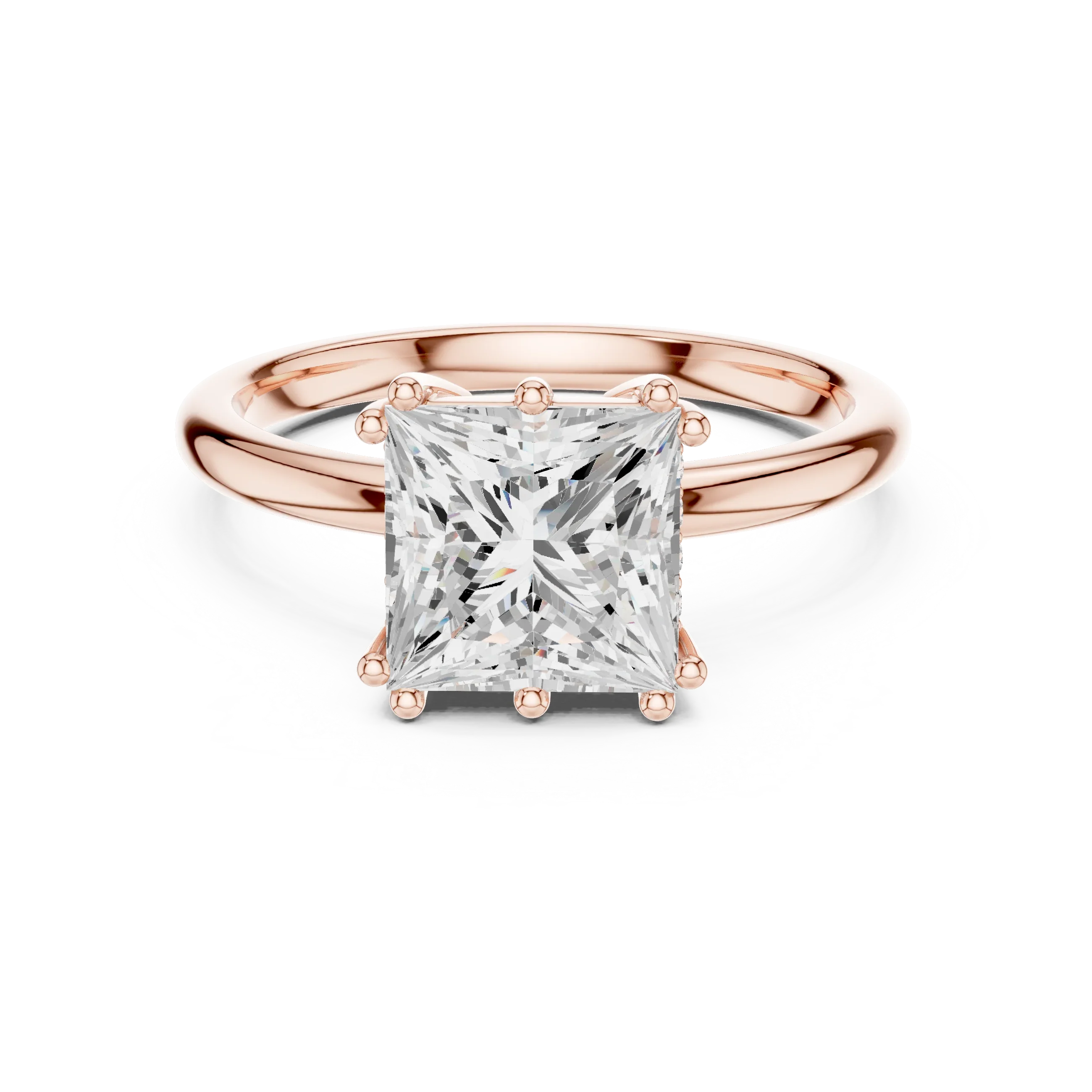 Princess Cut Diamond Solitaire Engagement Ring with Hidden Accent Diamonds