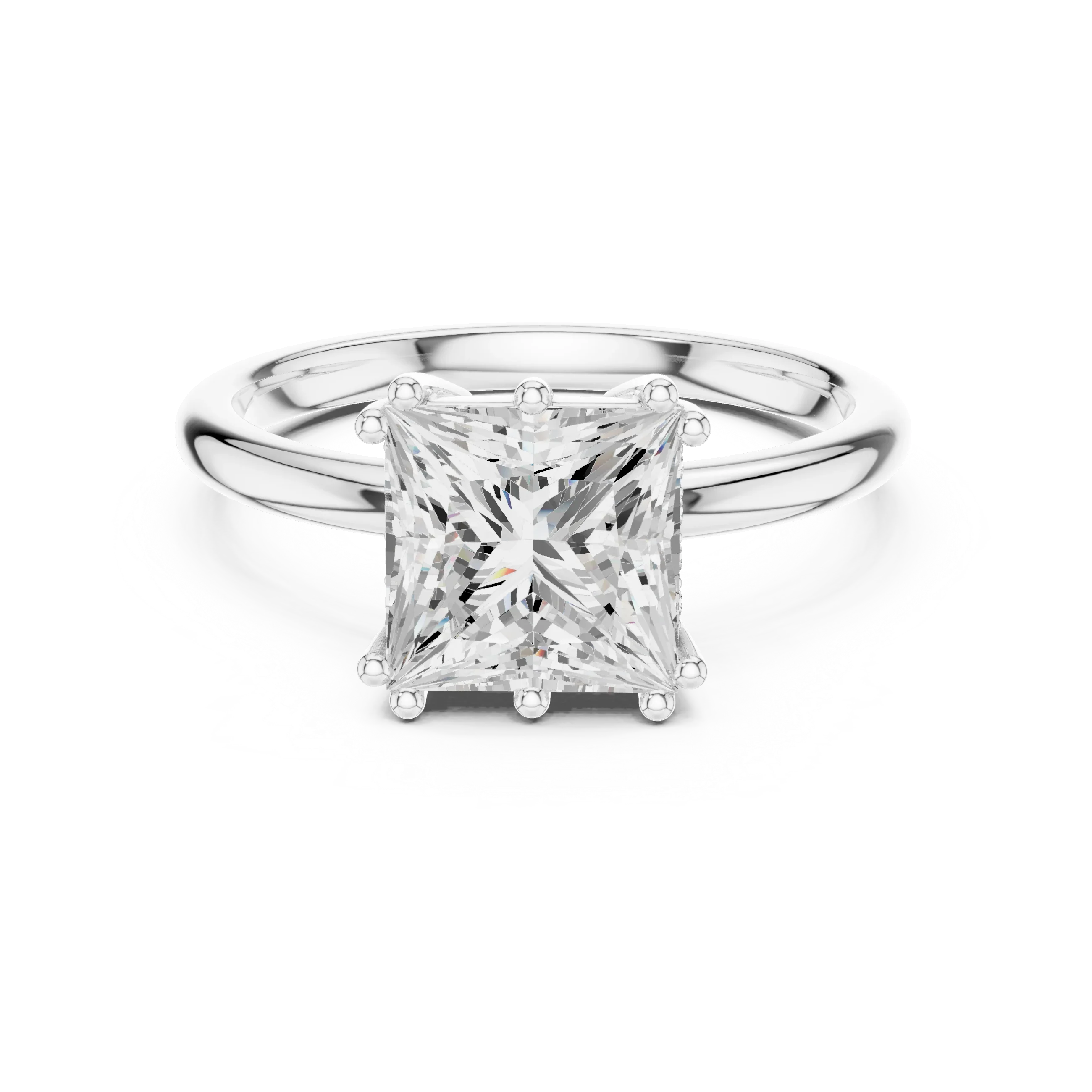 Princess Cut Diamond Solitaire Engagement Ring with Hidden Accent Diamonds