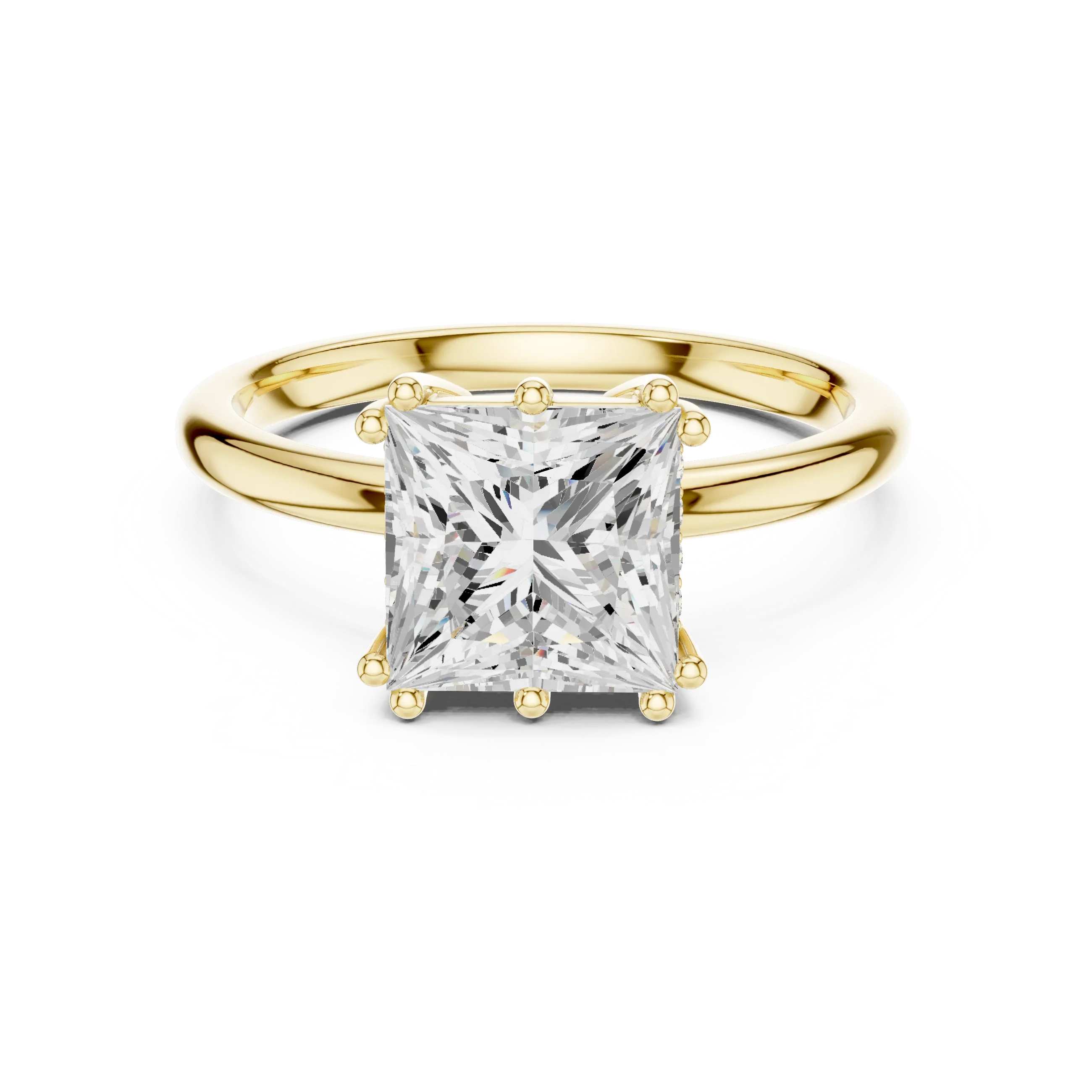 Princess Cut Diamond Solitaire Engagement Ring with Hidden Accent Diamonds