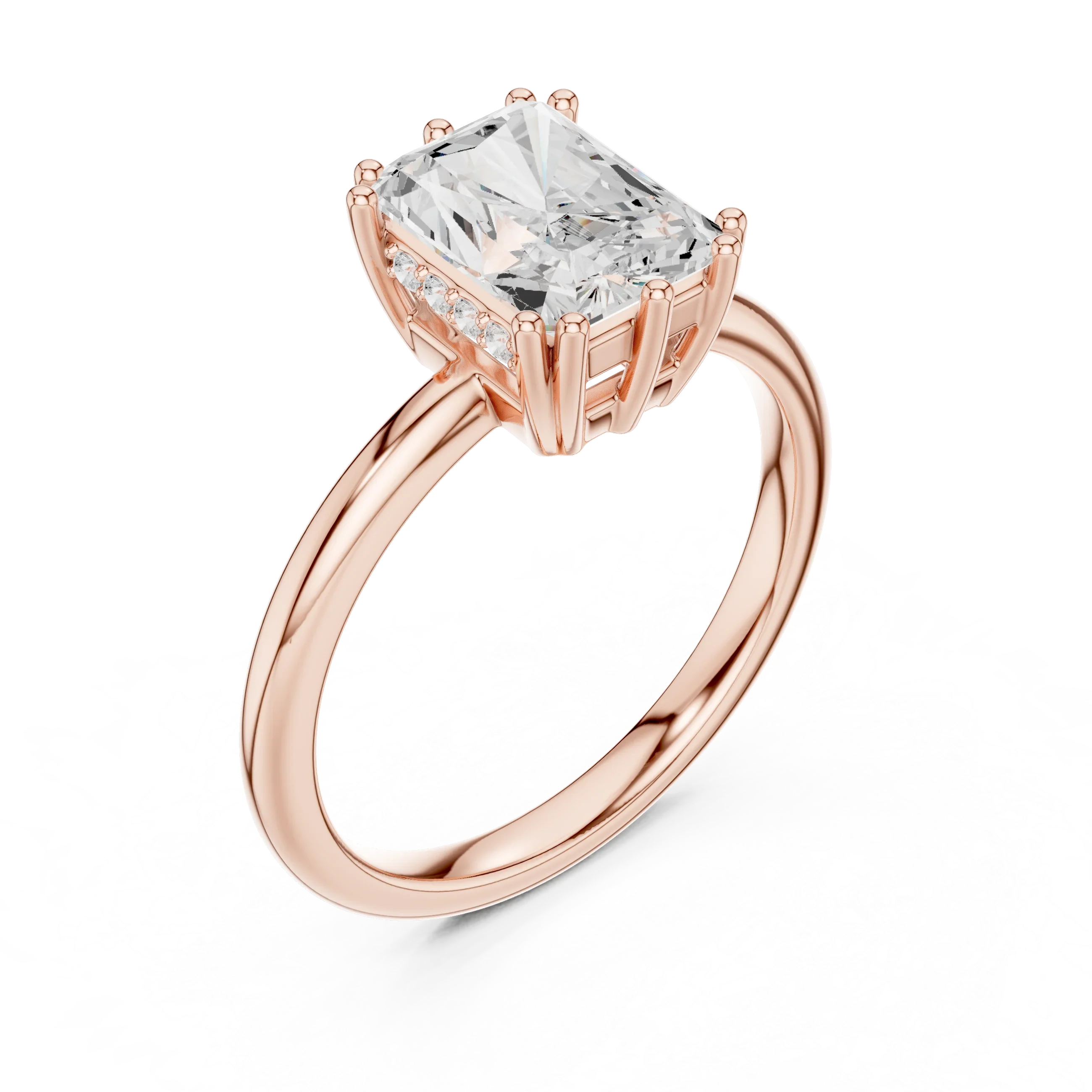 Radiant Cut Diamond Solitaire Engagement Ring with Hidden Accent Diamonds