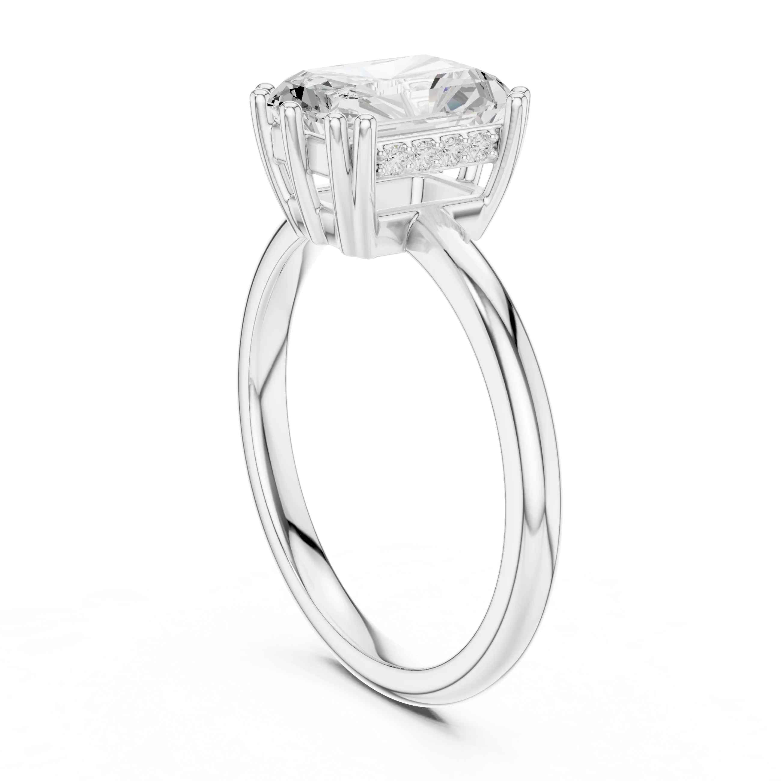 Radiant Cut Diamond Solitaire Engagement Ring with Hidden Accent Diamonds