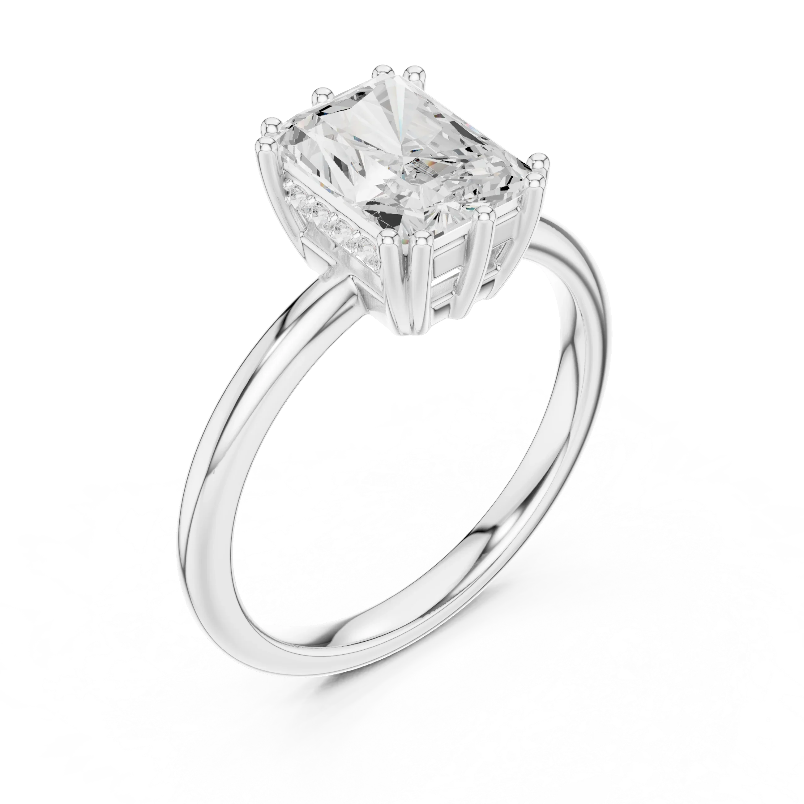 Radiant Cut Diamond Solitaire Engagement Ring with Hidden Accent Diamonds