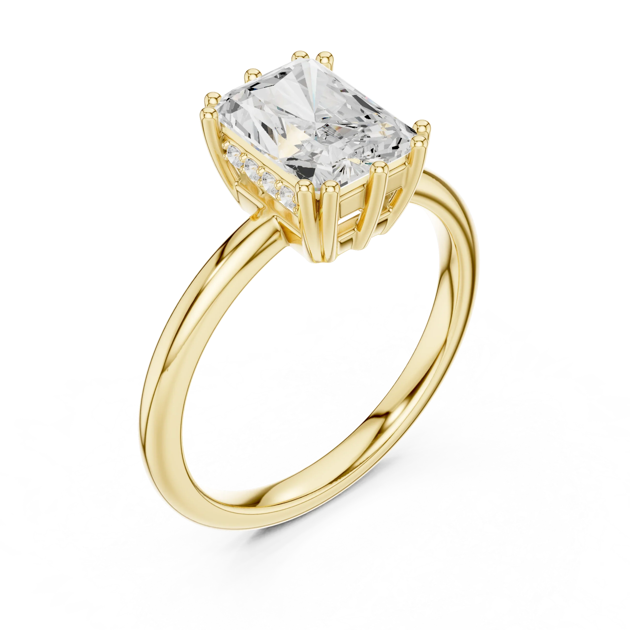 Radiant Cut Diamond Solitaire Engagement Ring with Hidden Accent Diamonds