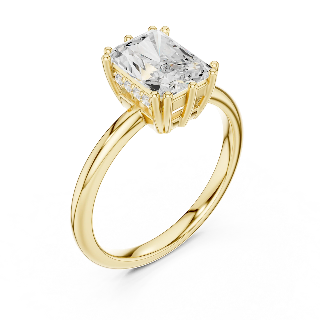 Radiant Cut Diamond Solitaire Engagement Ring with Hidden Accent Diamonds