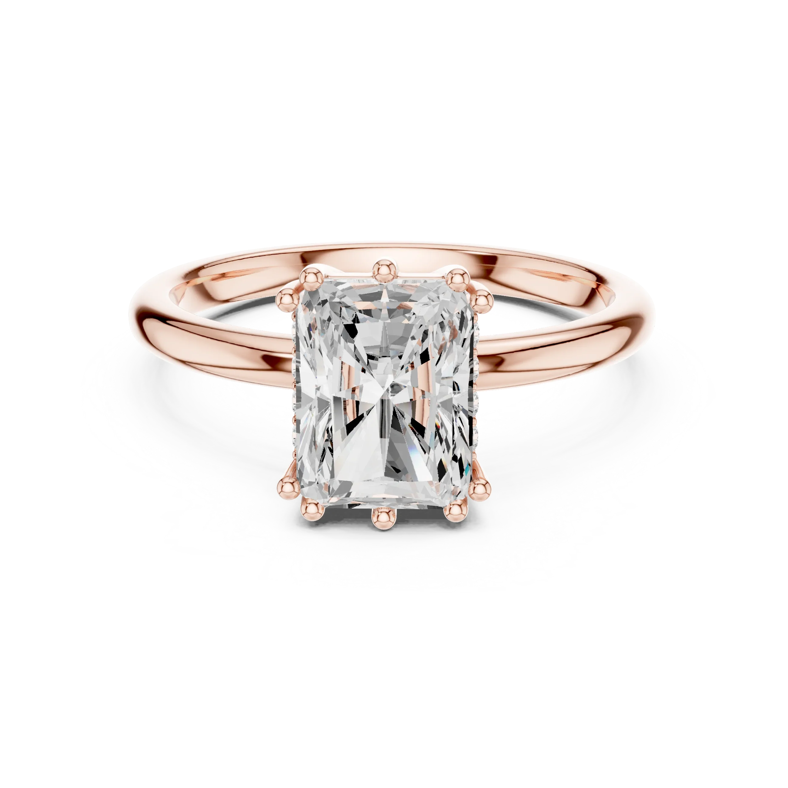 Radiant Cut Diamond Solitaire Engagement Ring with Hidden Accent Diamonds