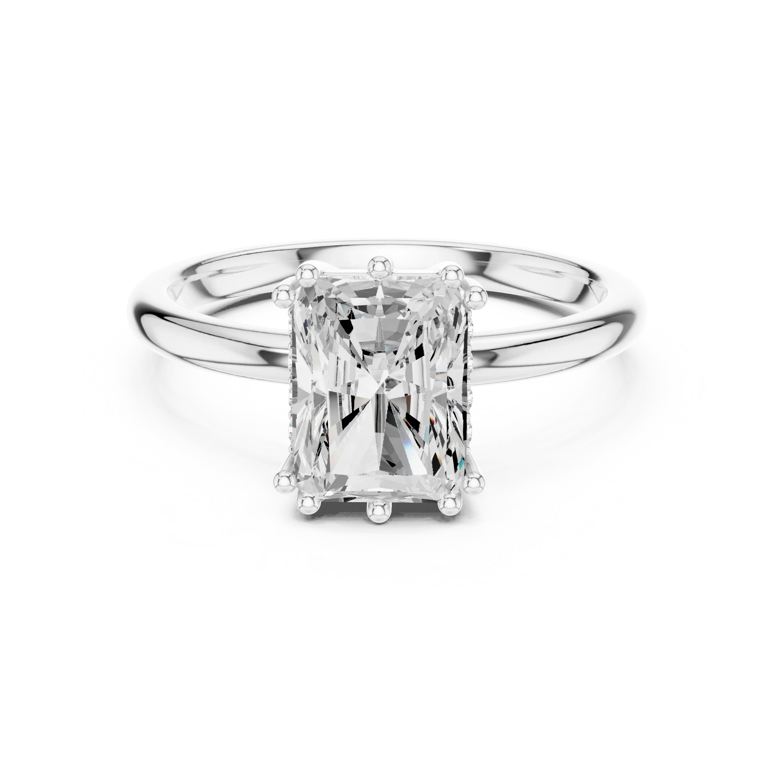 Radiant Cut Diamond Solitaire Engagement Ring with Hidden Accent Diamonds