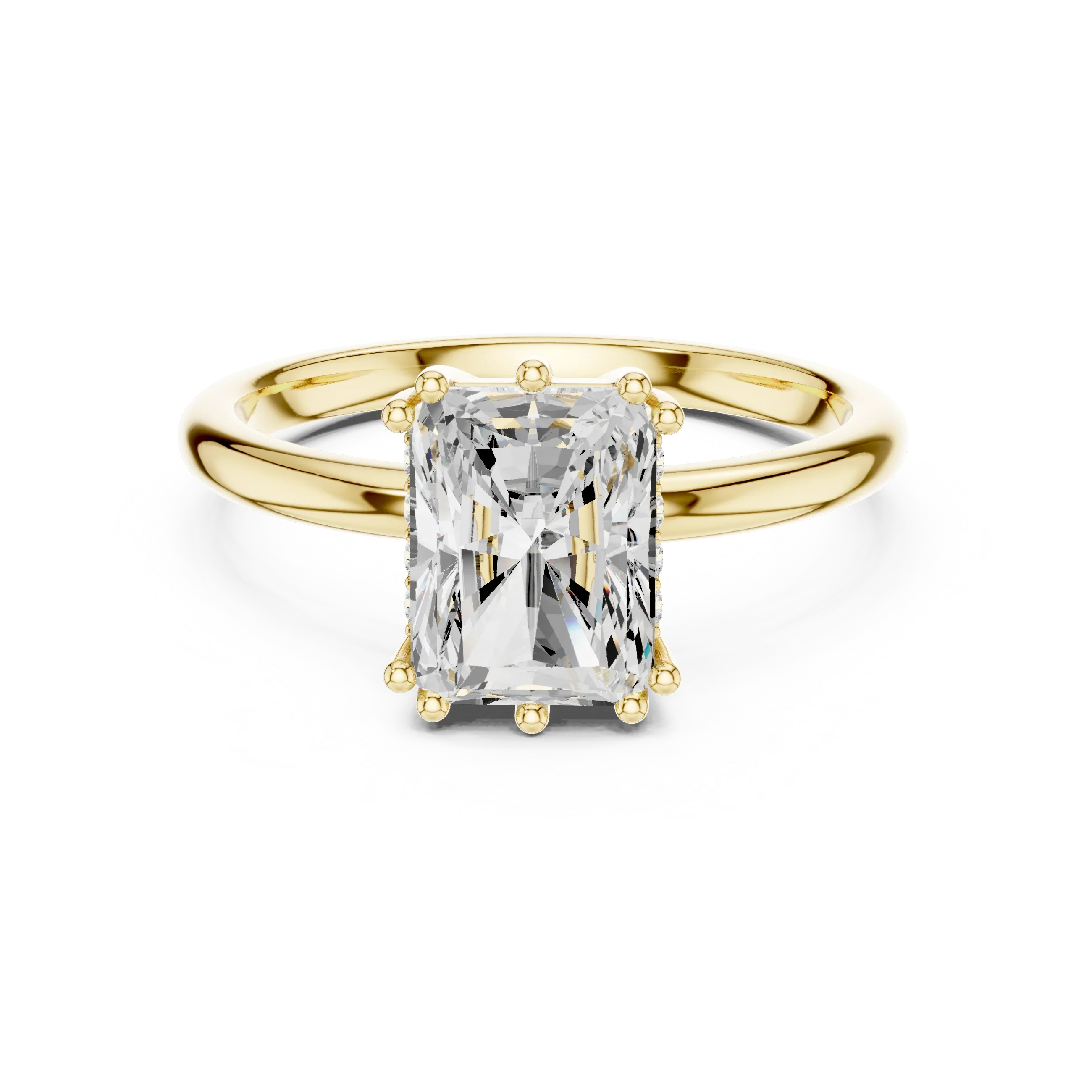 Radiant Cut Diamond Solitaire Engagement Ring with Hidden Accent Diamonds