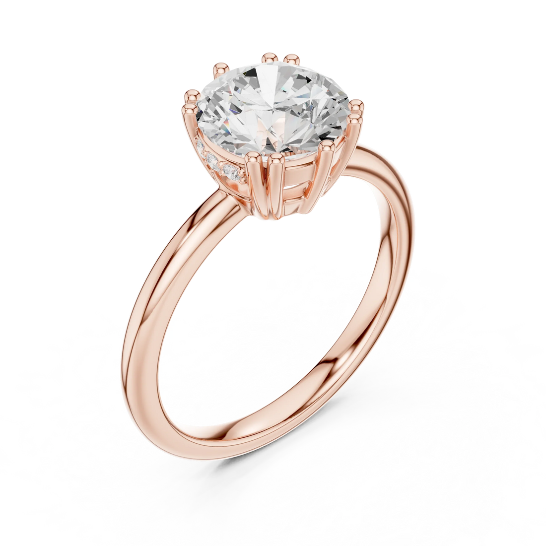 Round Cut Diamond Solitaire Engagement Ring with Hidden Accent Diamonds