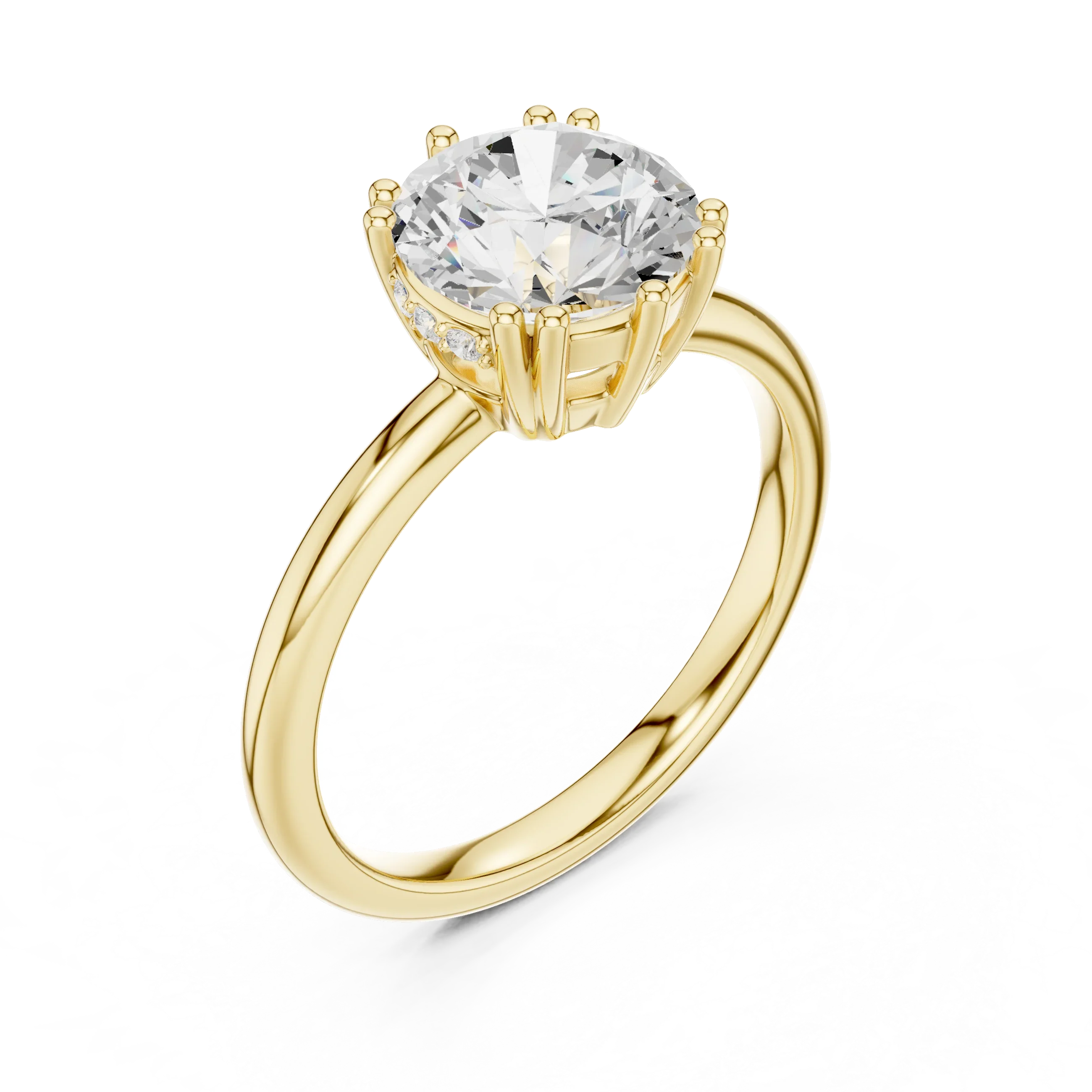 Round Cut Diamond Solitaire Engagement Ring with Hidden Accent Diamonds