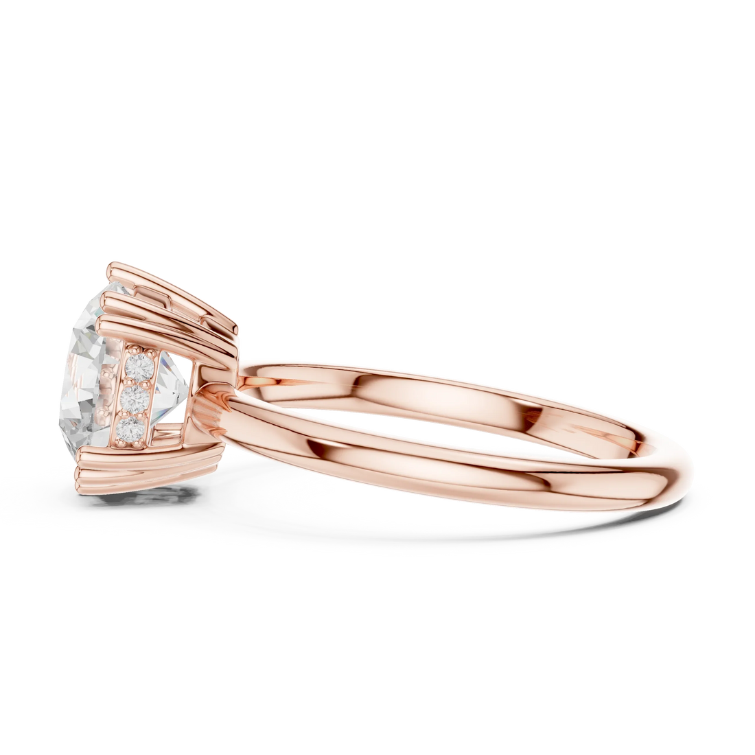 Round Cut Diamond Solitaire Engagement Ring with Hidden Accent Diamonds