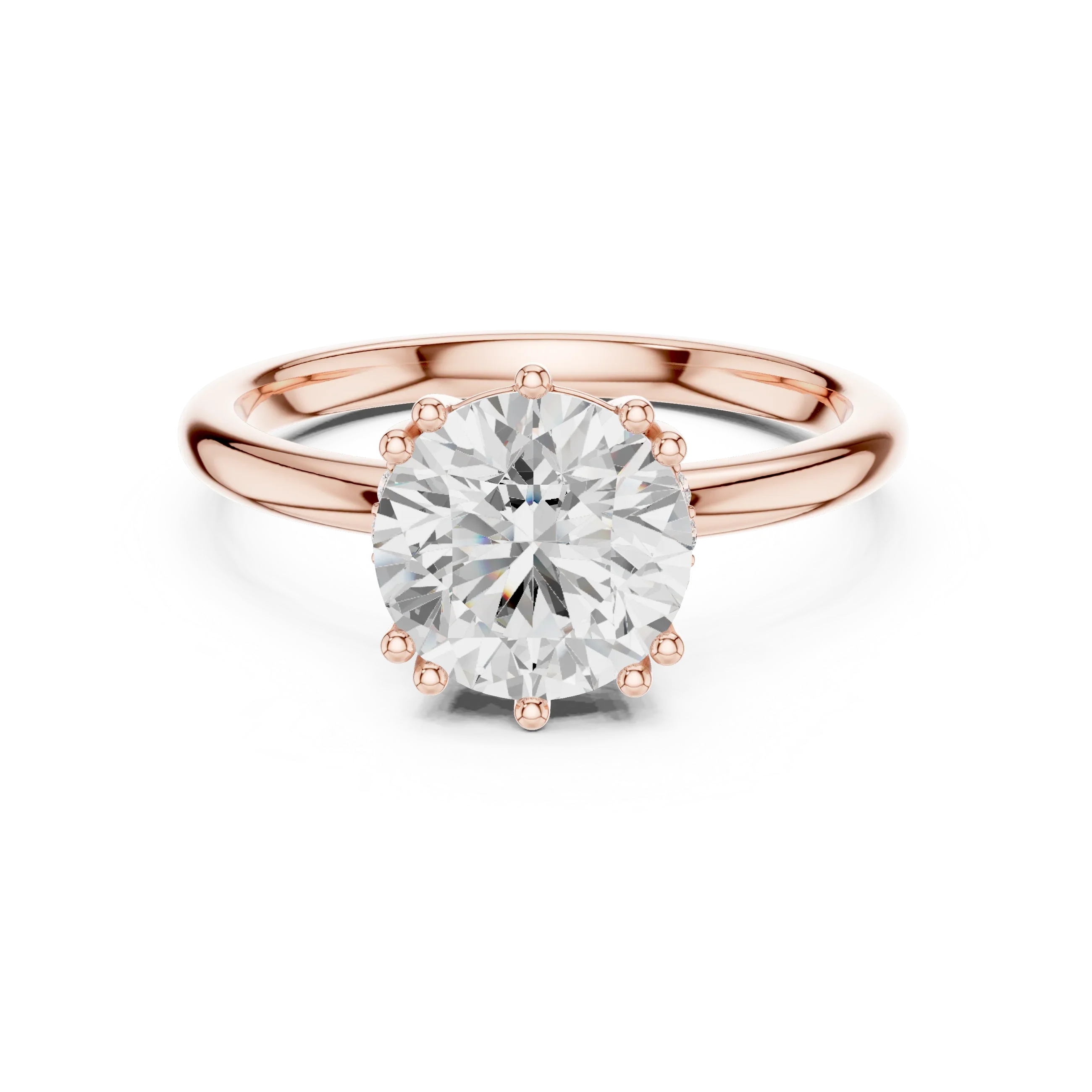 Round Cut Diamond Solitaire Engagement Ring with Hidden Accent Diamonds