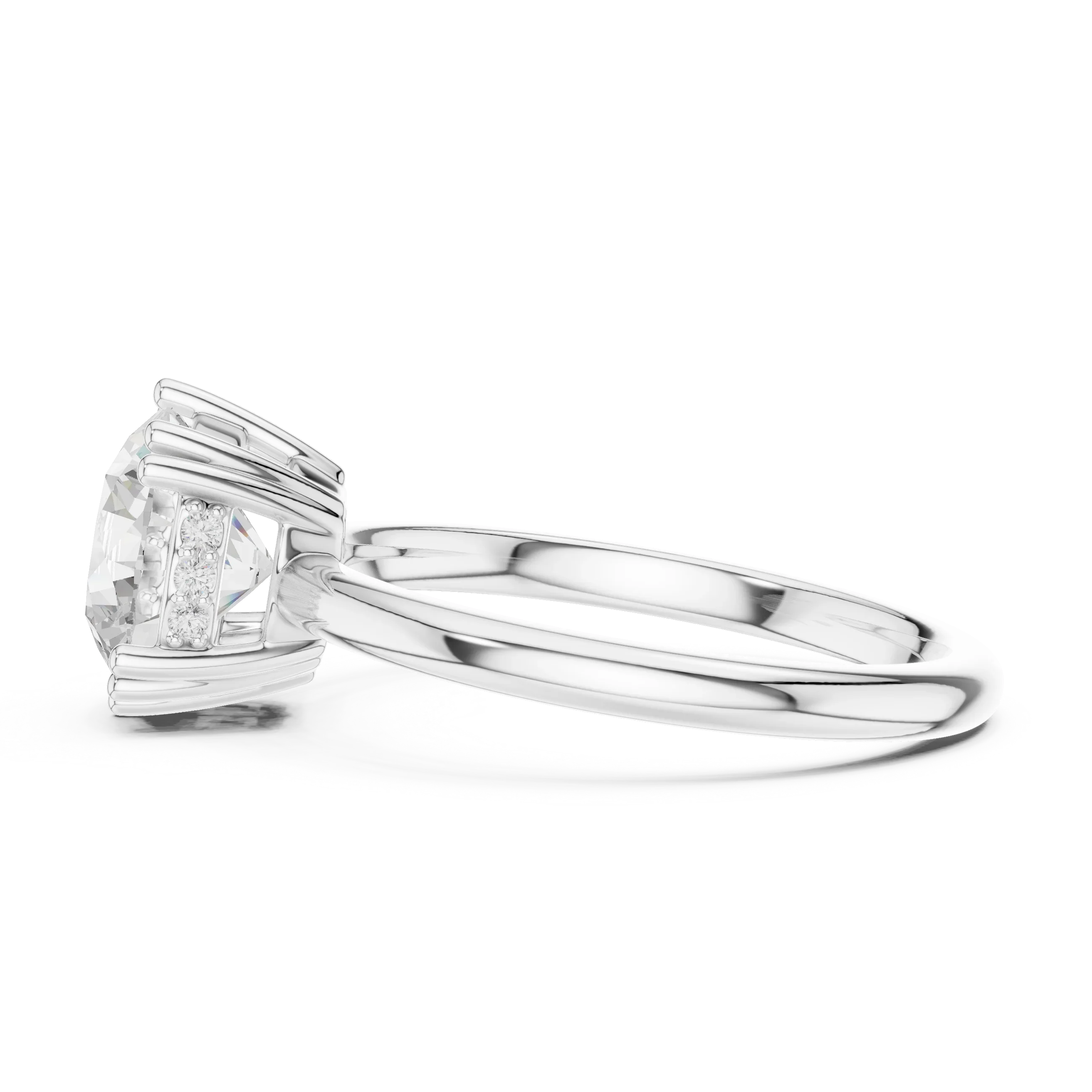 Round Cut Diamond Solitaire Engagement Ring with Hidden Accent Diamonds