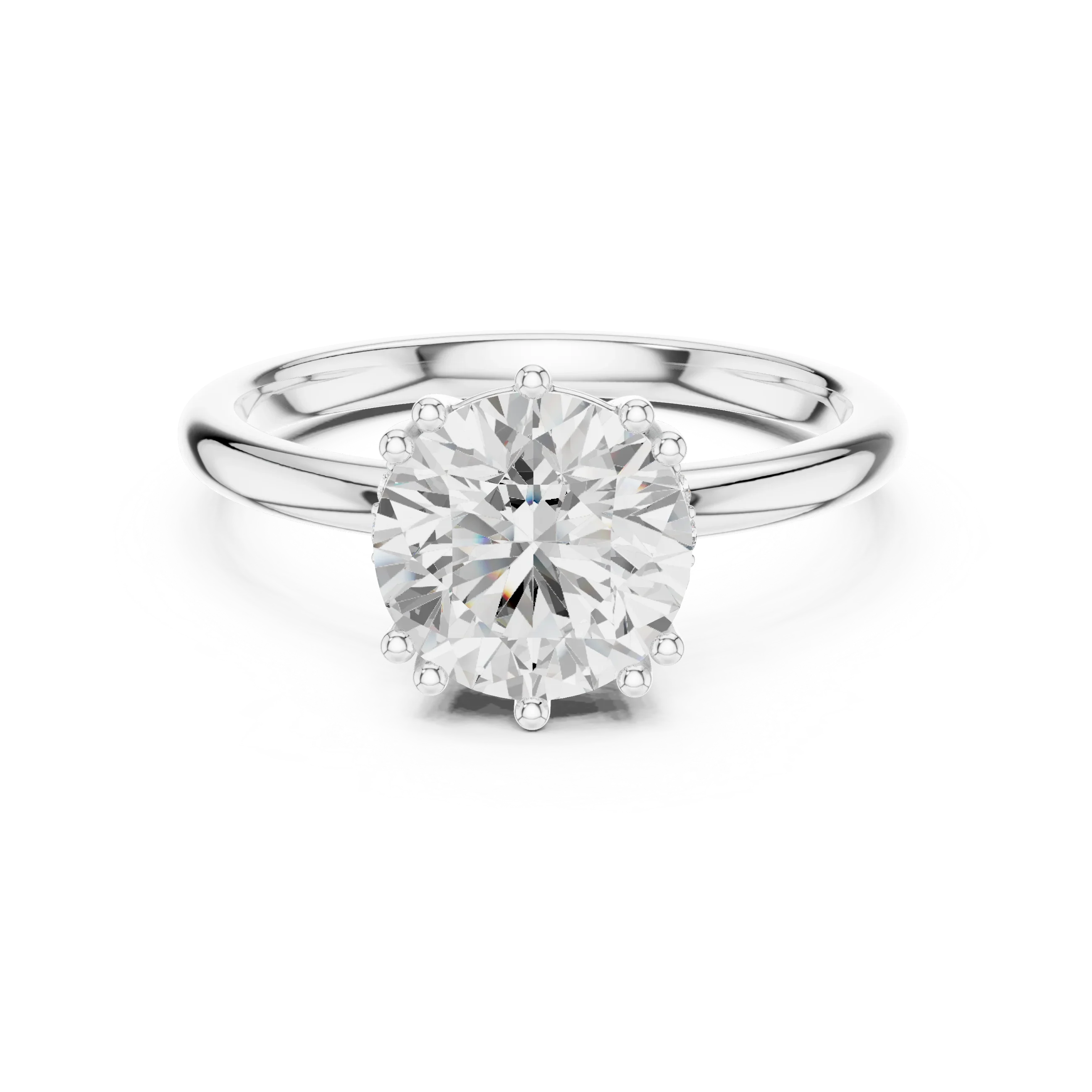 Round Cut Diamond Solitaire Engagement Ring with Hidden Accent Diamonds