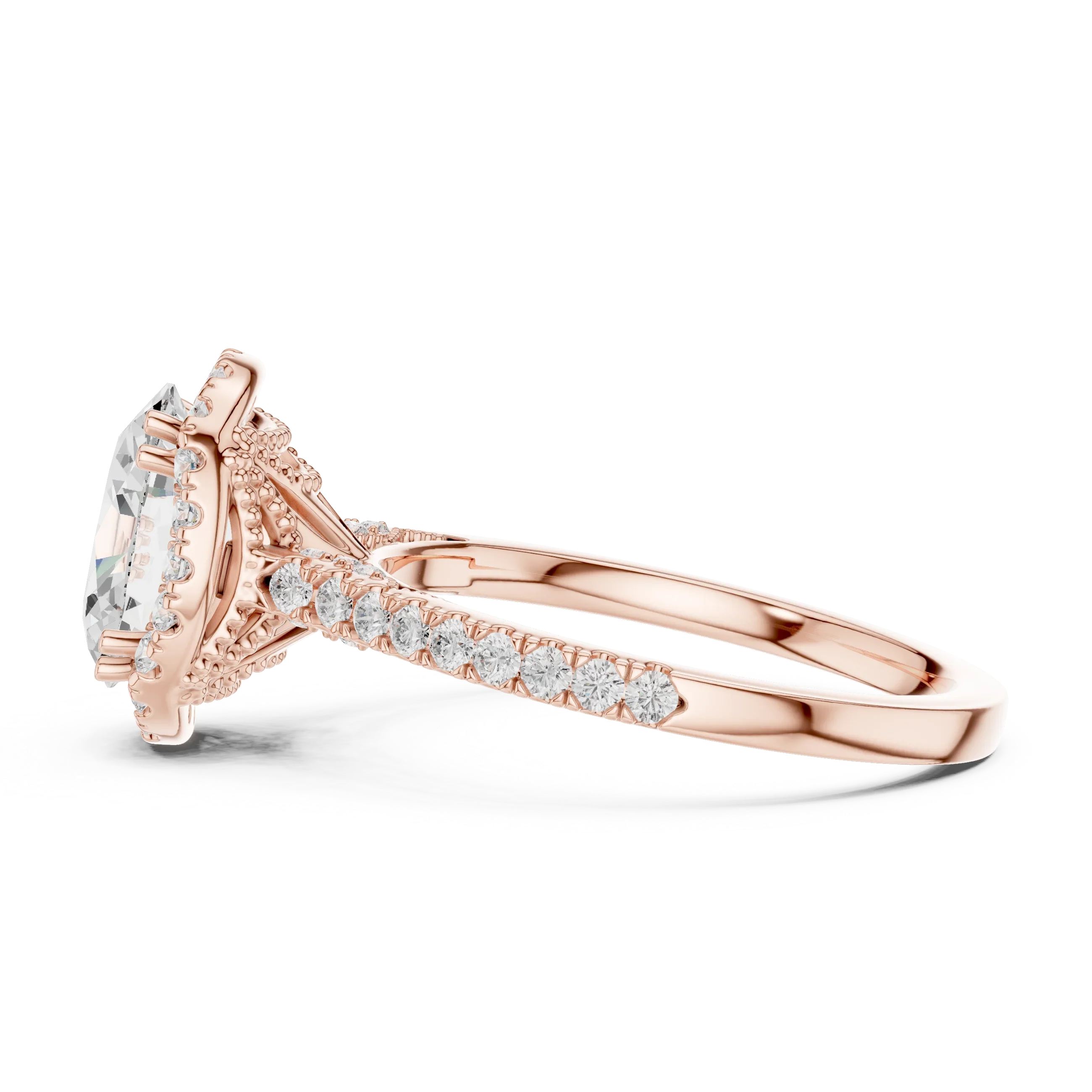 Oval Cut Diamond Halo Engagement Ring with Pave Band