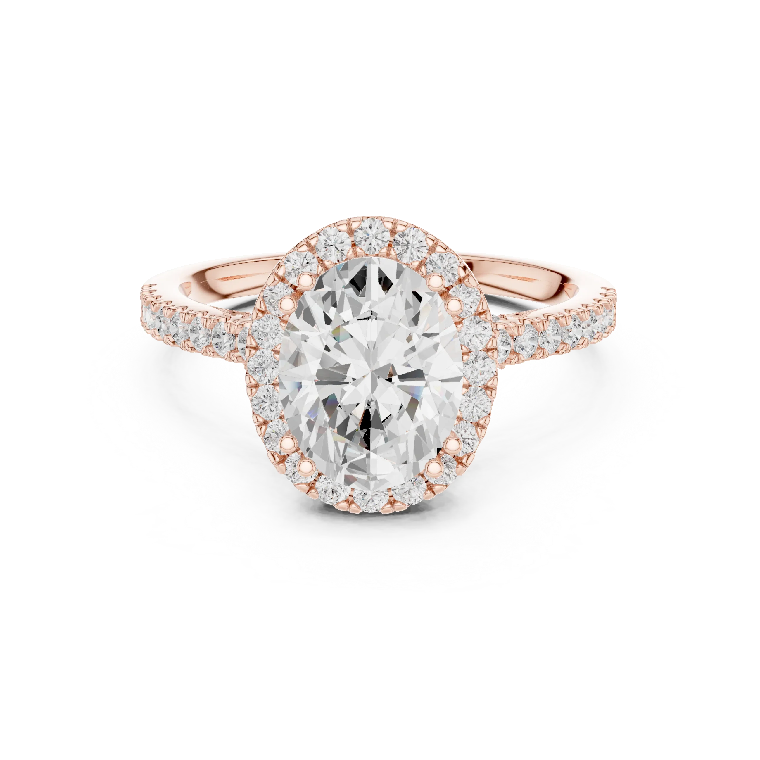 Oval Cut Diamond Halo Engagement Ring with Pave Band