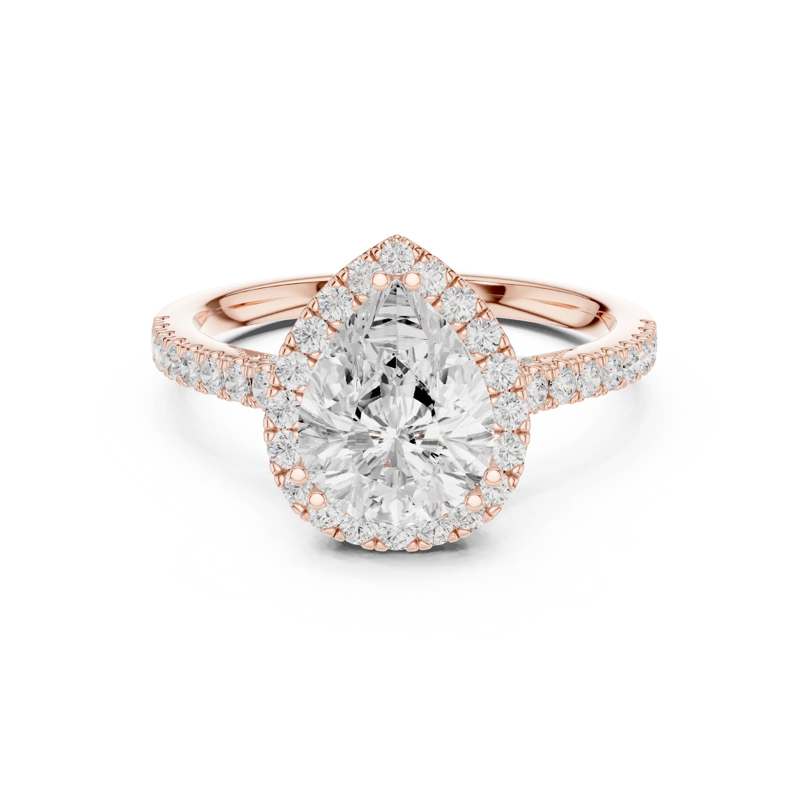 Pear Cut Diamond Halo Engagement Ring with Pave Band