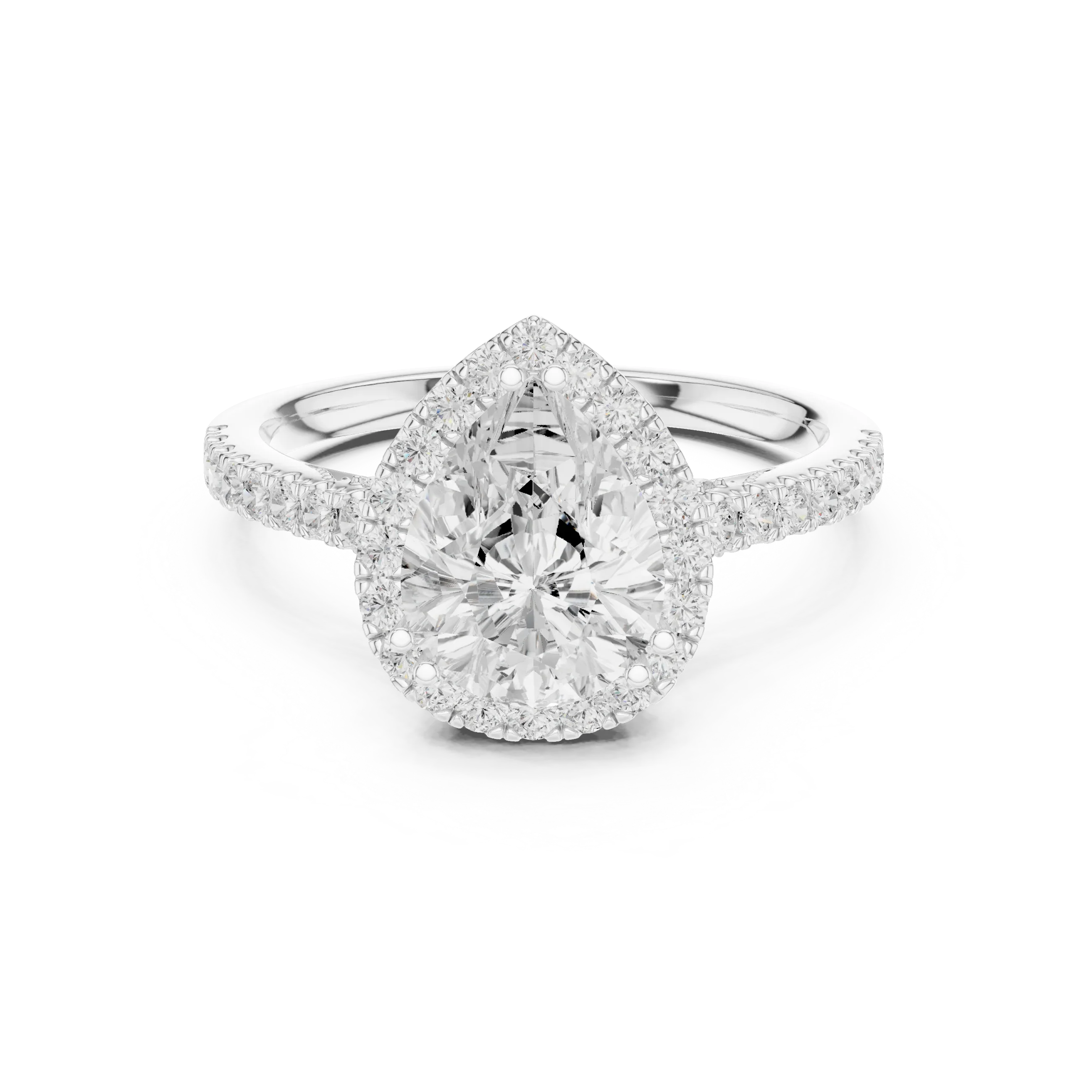 Pear Cut Diamond Halo Engagement Ring with Pave Band