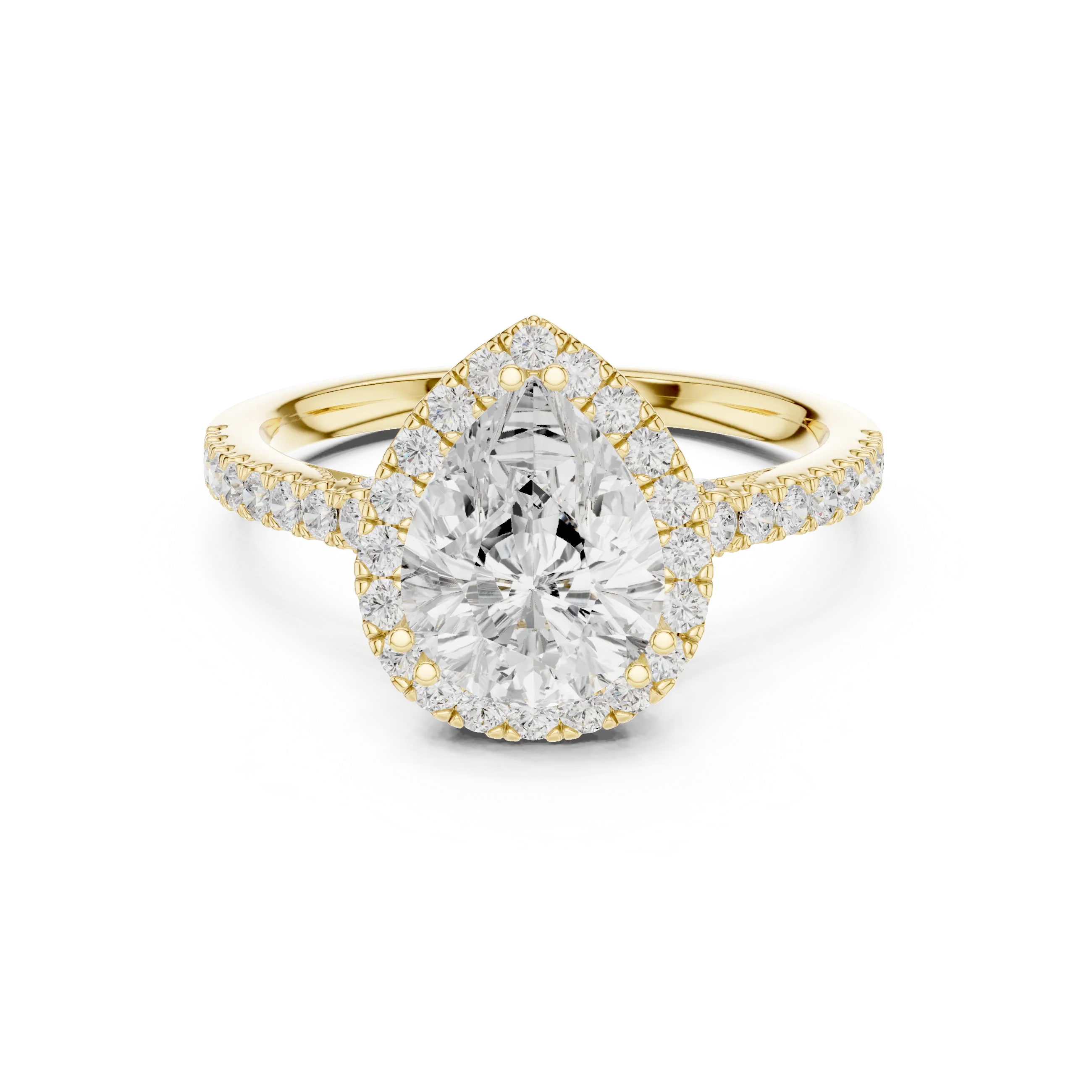 Pear Cut Diamond Halo Engagement Ring with Pave Band