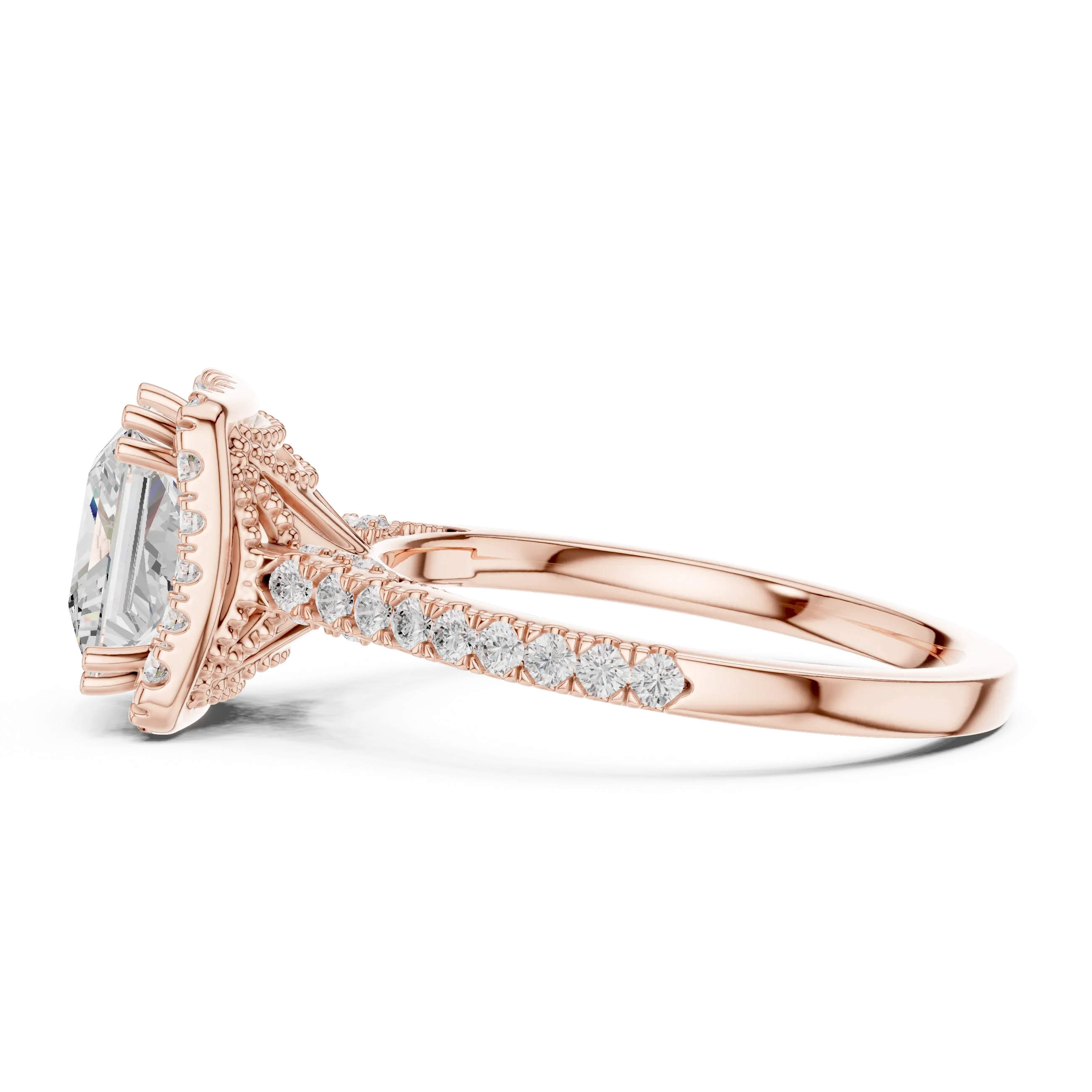 Princess Cut Diamond Halo Engagement Ring with Pave Band