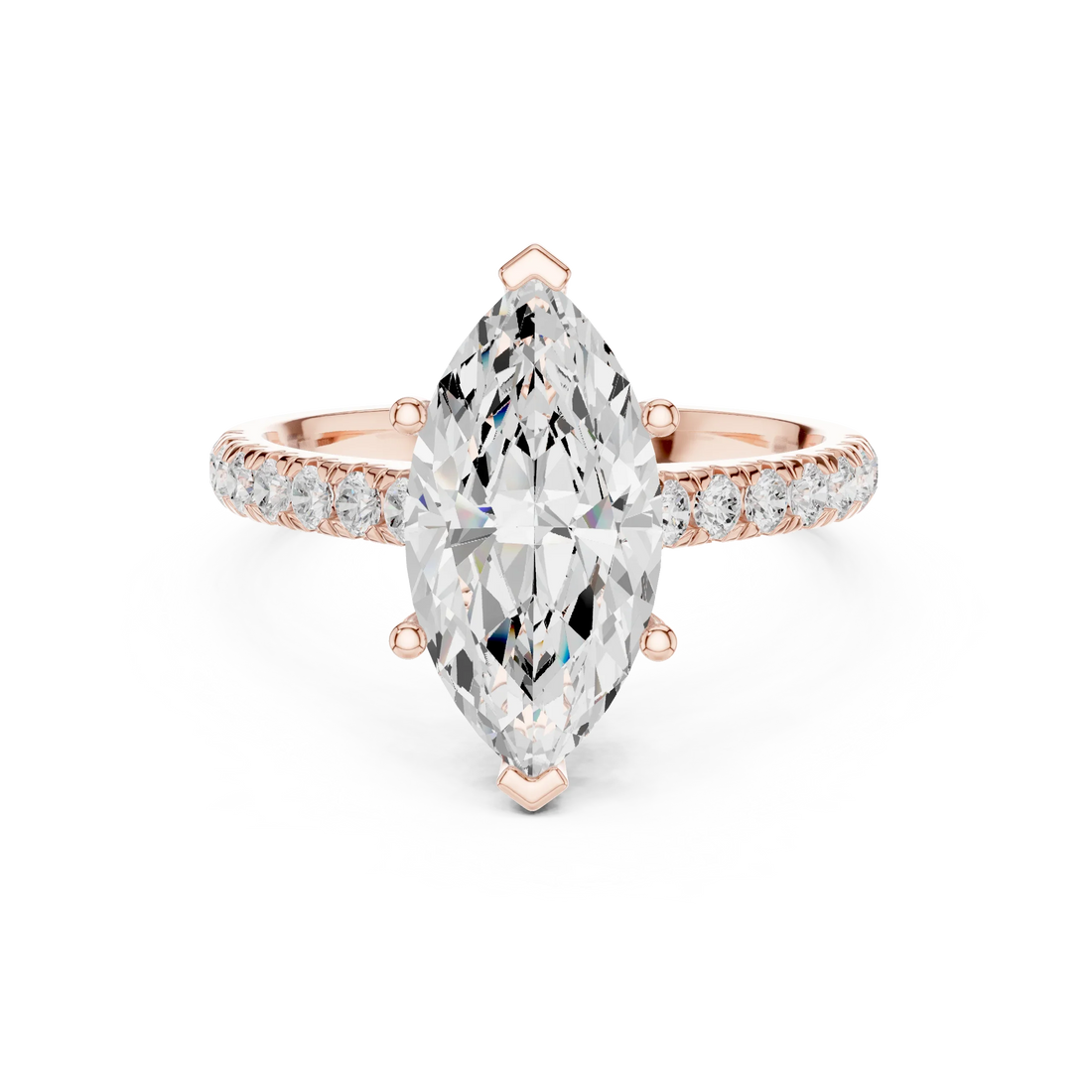 Marquise Cut Diamond Hidden Halo Engagement Ring with Pave Band