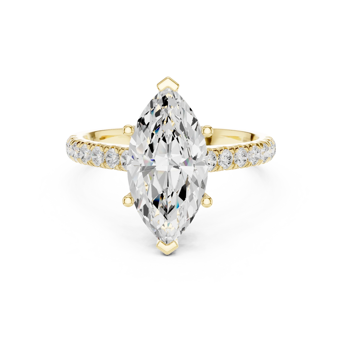 Marquise Cut Diamond Hidden Halo Engagement Ring with Pave Band
