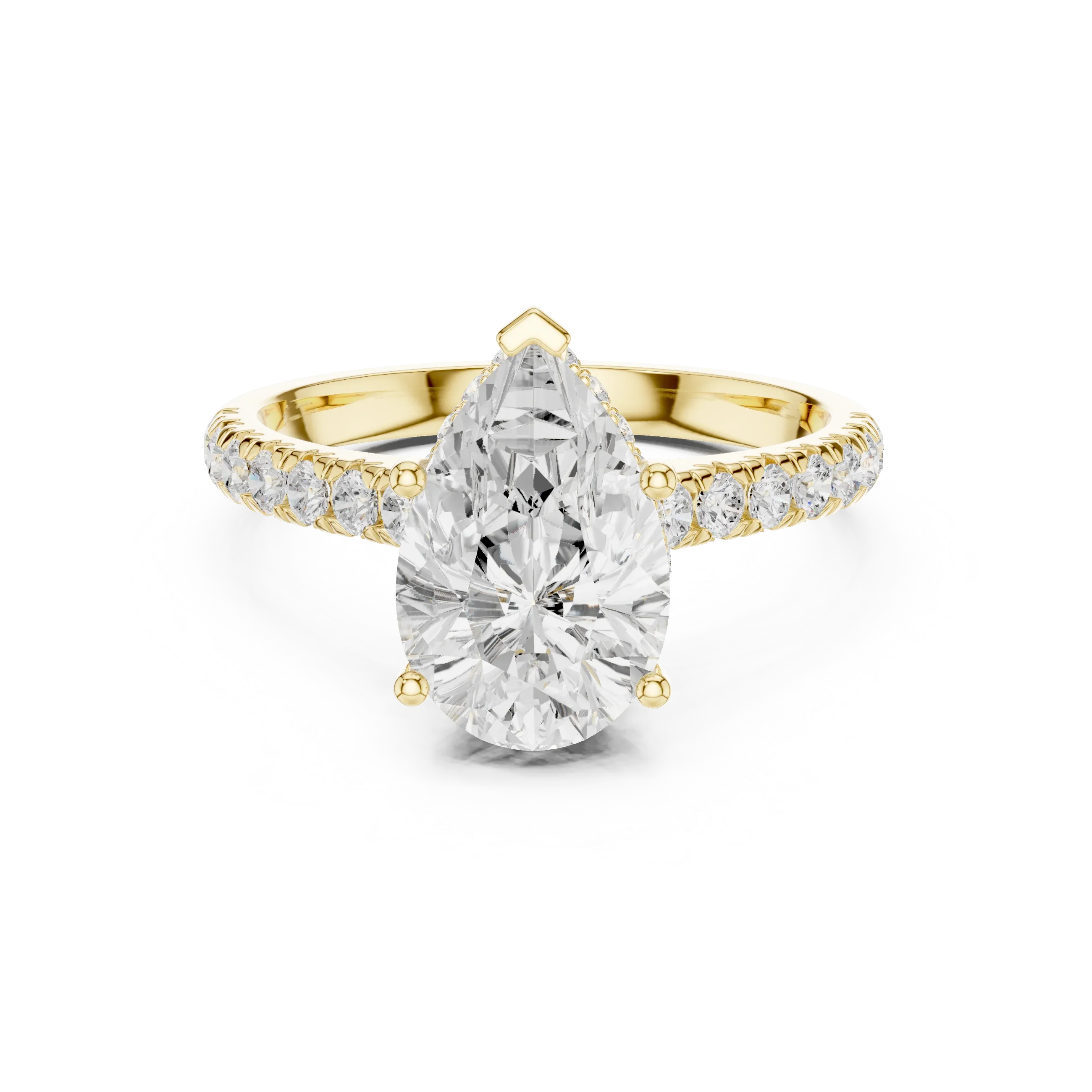 Pear Cut Diamond Hidden Halo Engagement Ring with Pave Band